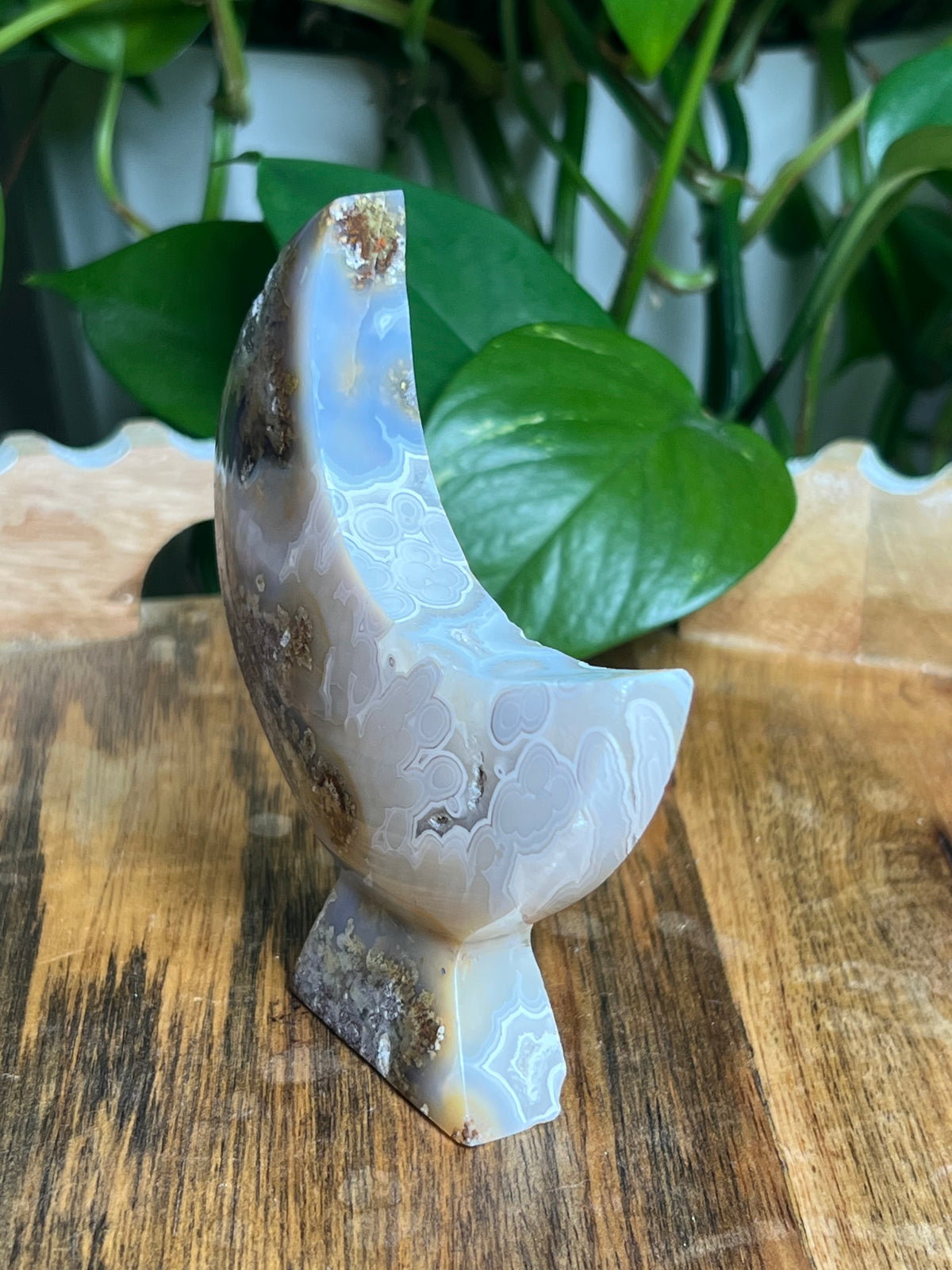 Scenic Moss Agate Self-Standing Moon: AD