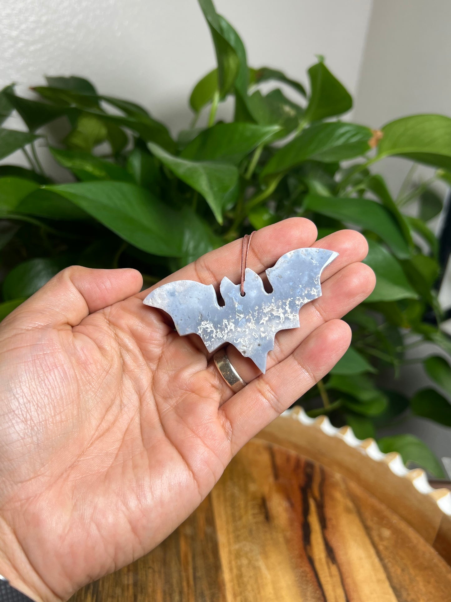 Blue Plume Agate Ornament Bat: DA