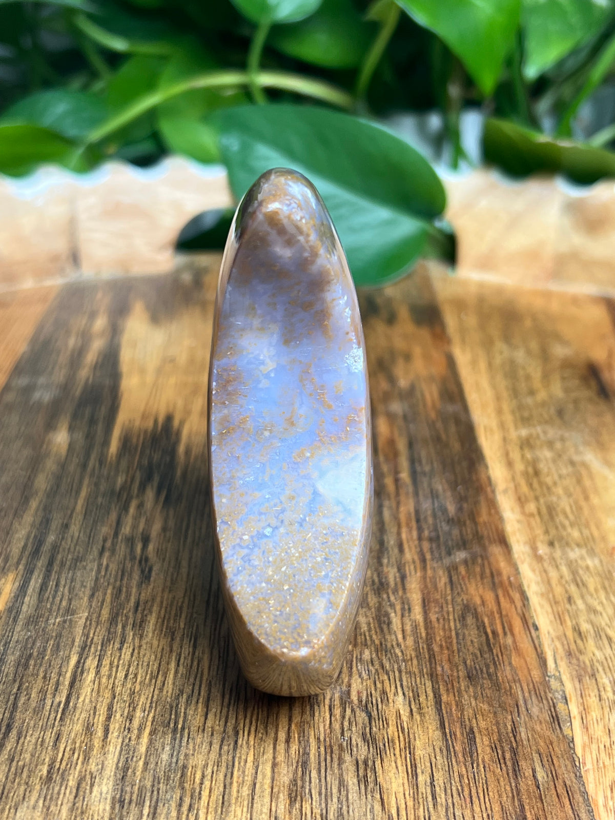 Purple Chalcedony In Gold Self-Standing Moon: NB