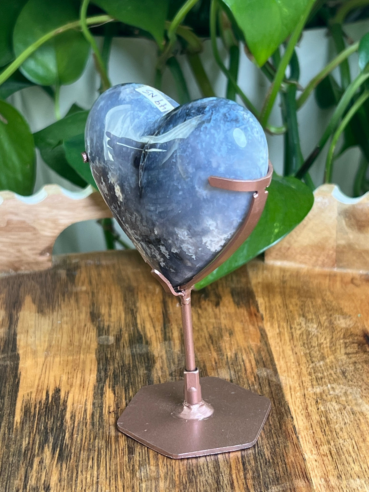 Blue Plume Agate Heart: NS