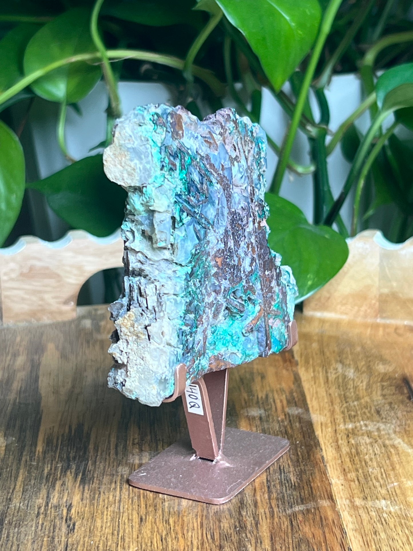 Copper In Malachite Chrysocolla and Chalcedony Slab: Q
