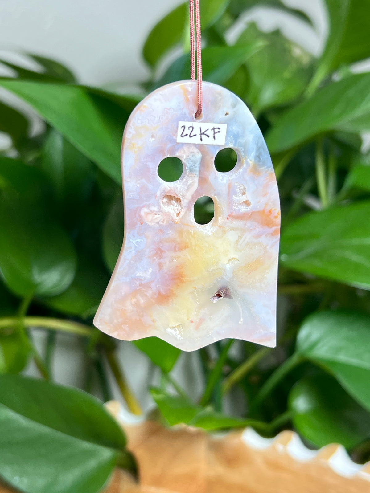 Rainbow Plume Agate Ornament Ghost: KF