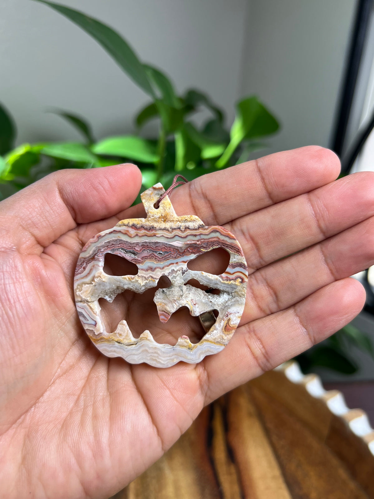 Crazy Lace Agate Ornament Pumpkin:  PF