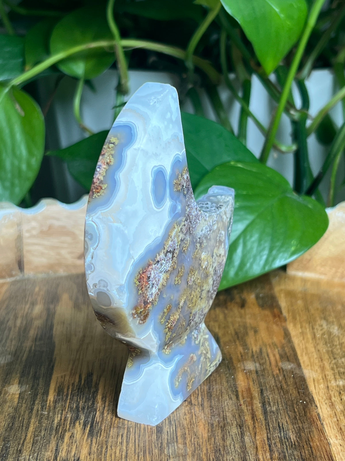 Scenic Moss Agate Self-Standing Moon: PG