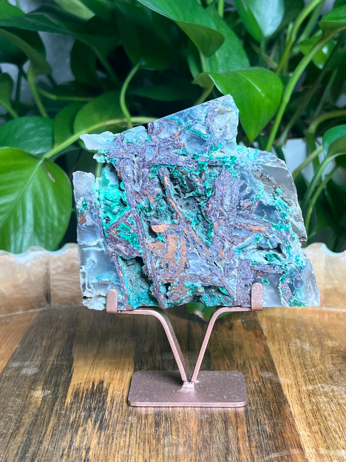 Copper In Malachite Chrysocolla and Chalcedony Slab: X