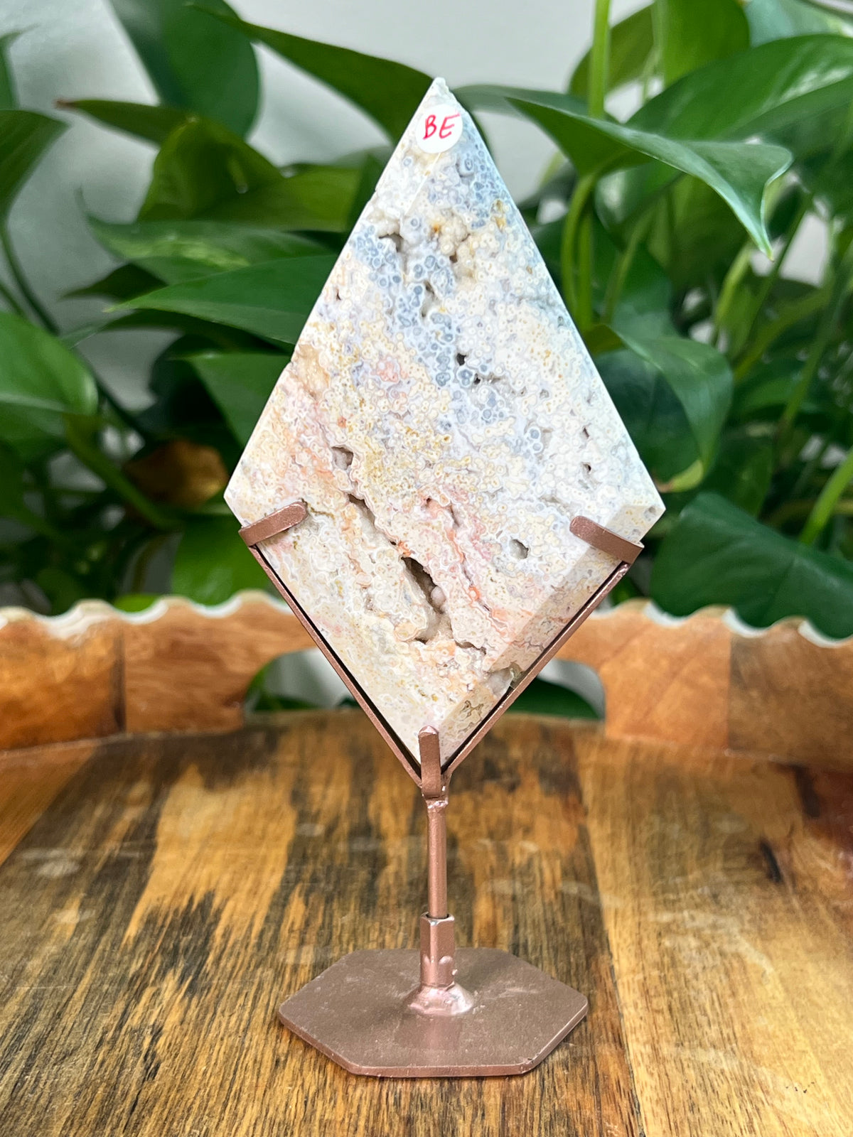 Sea Jasper On Metal Stand Diamonds