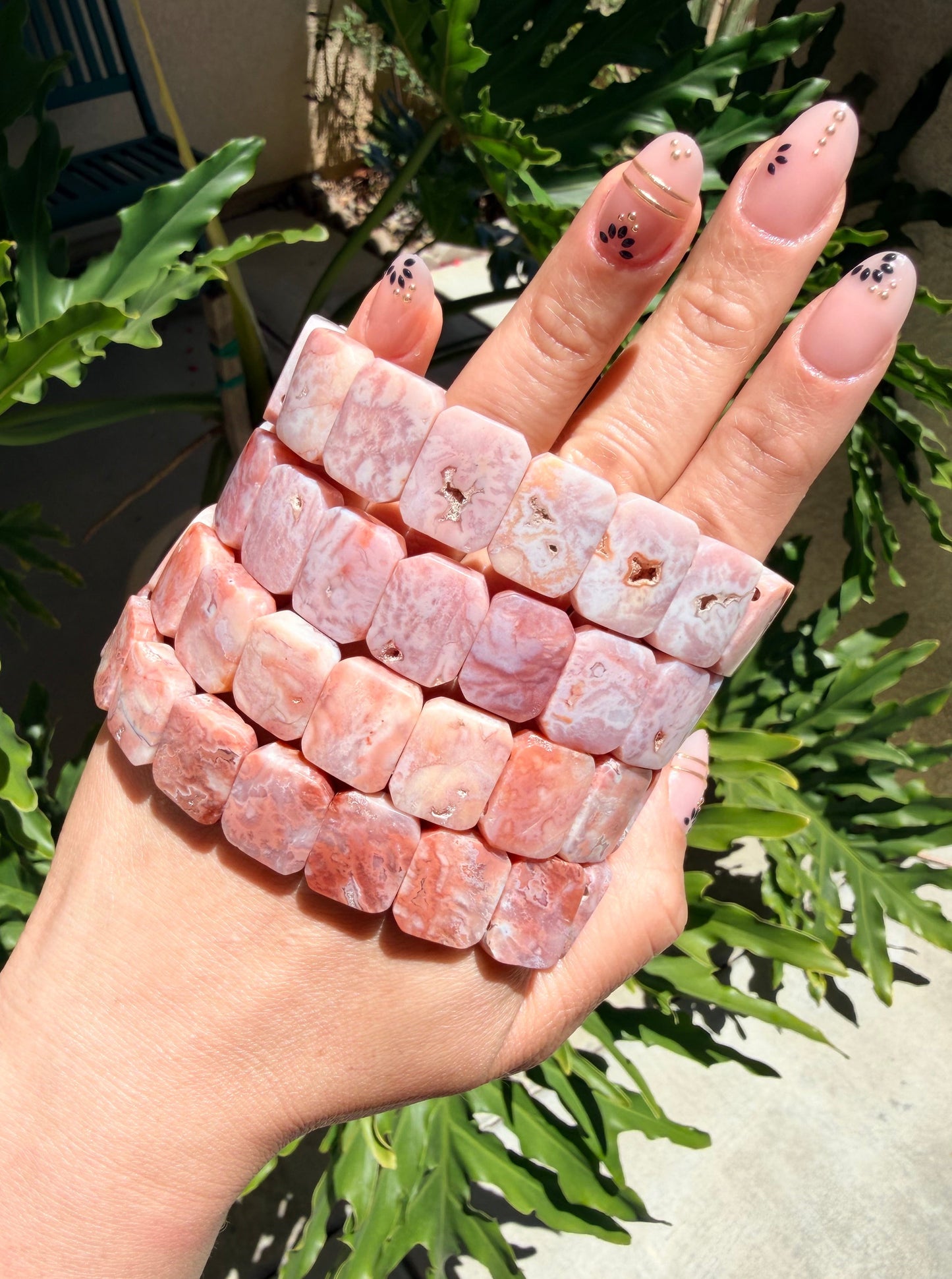 Pink Carnelian Rectangle Beaded Bracelet (17mm)