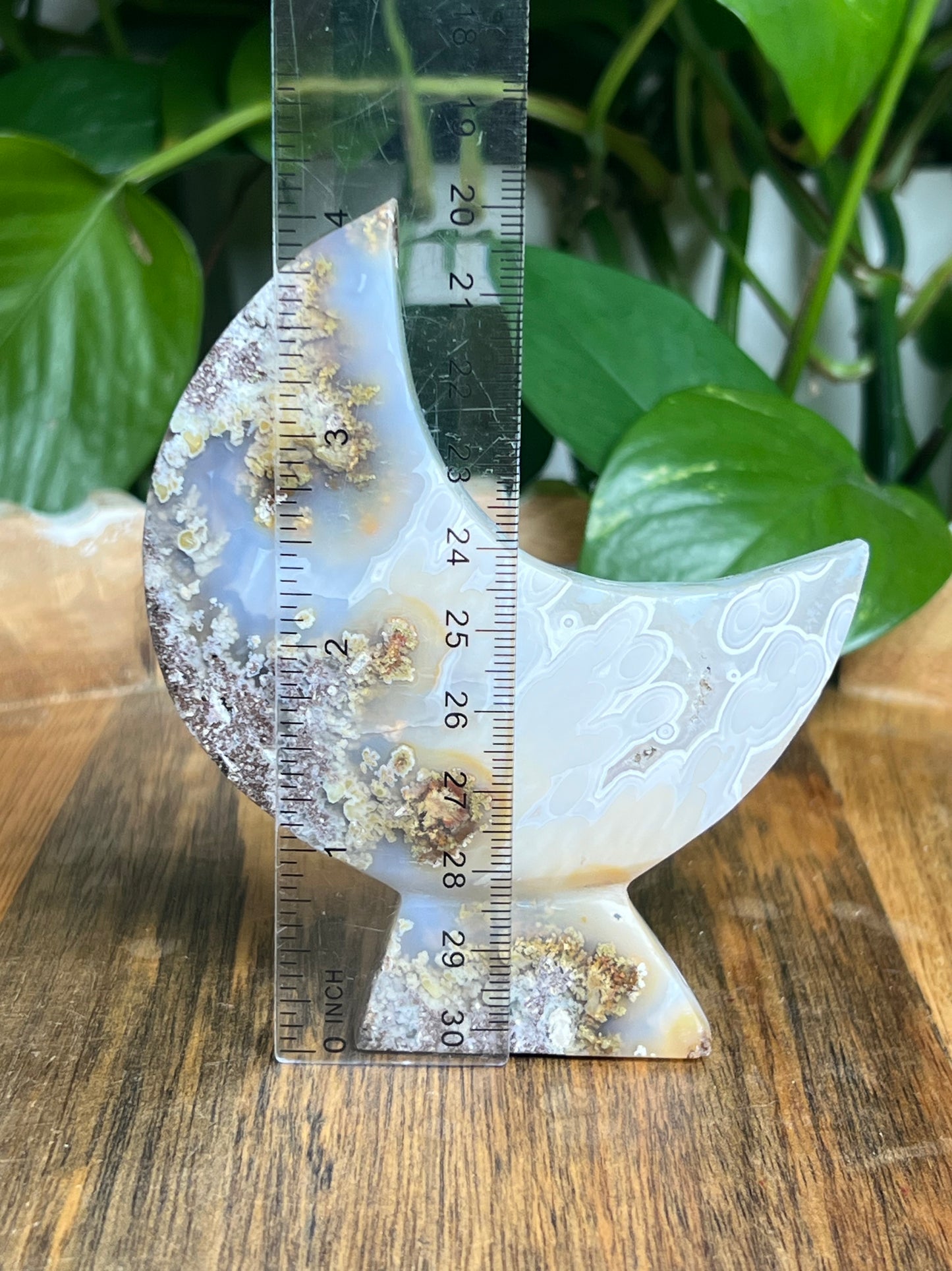Scenic Moss Agate Self-Standing Moon: AD