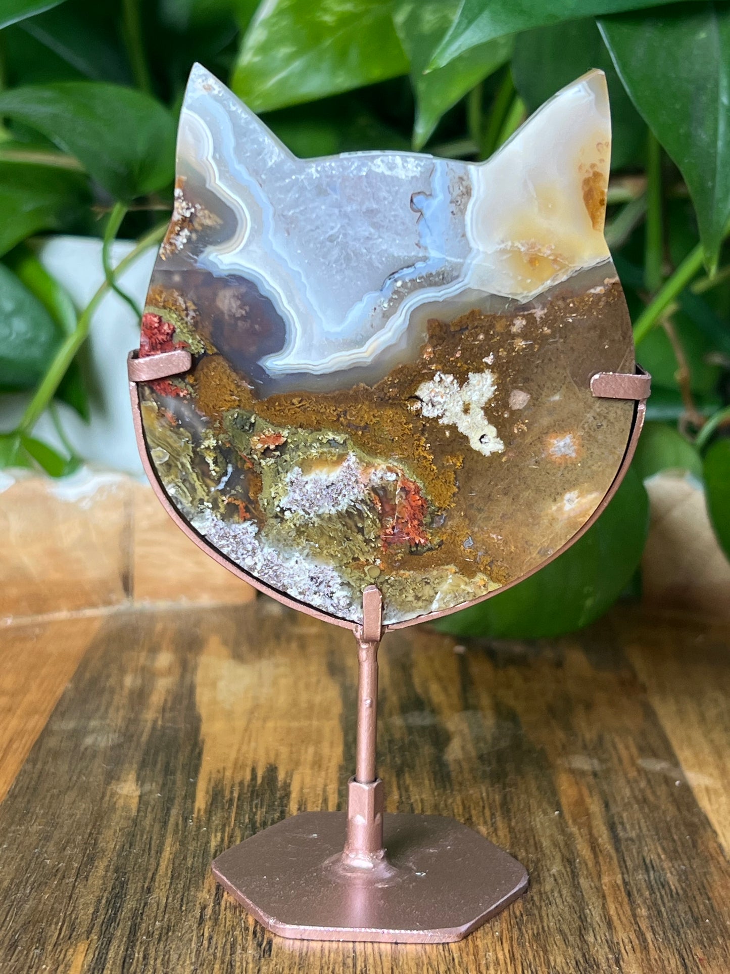 Scenic Moss Agate Cat Head