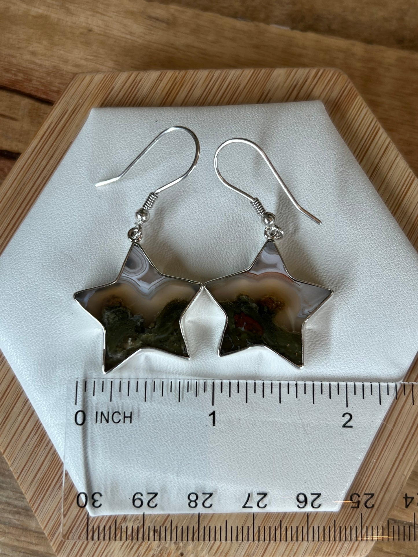 Scenic Moss Agate Star Earrings