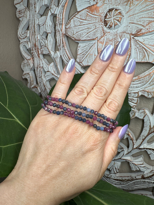 Faceted Ruby & Sapphire Beaded Bracelet (4mm)