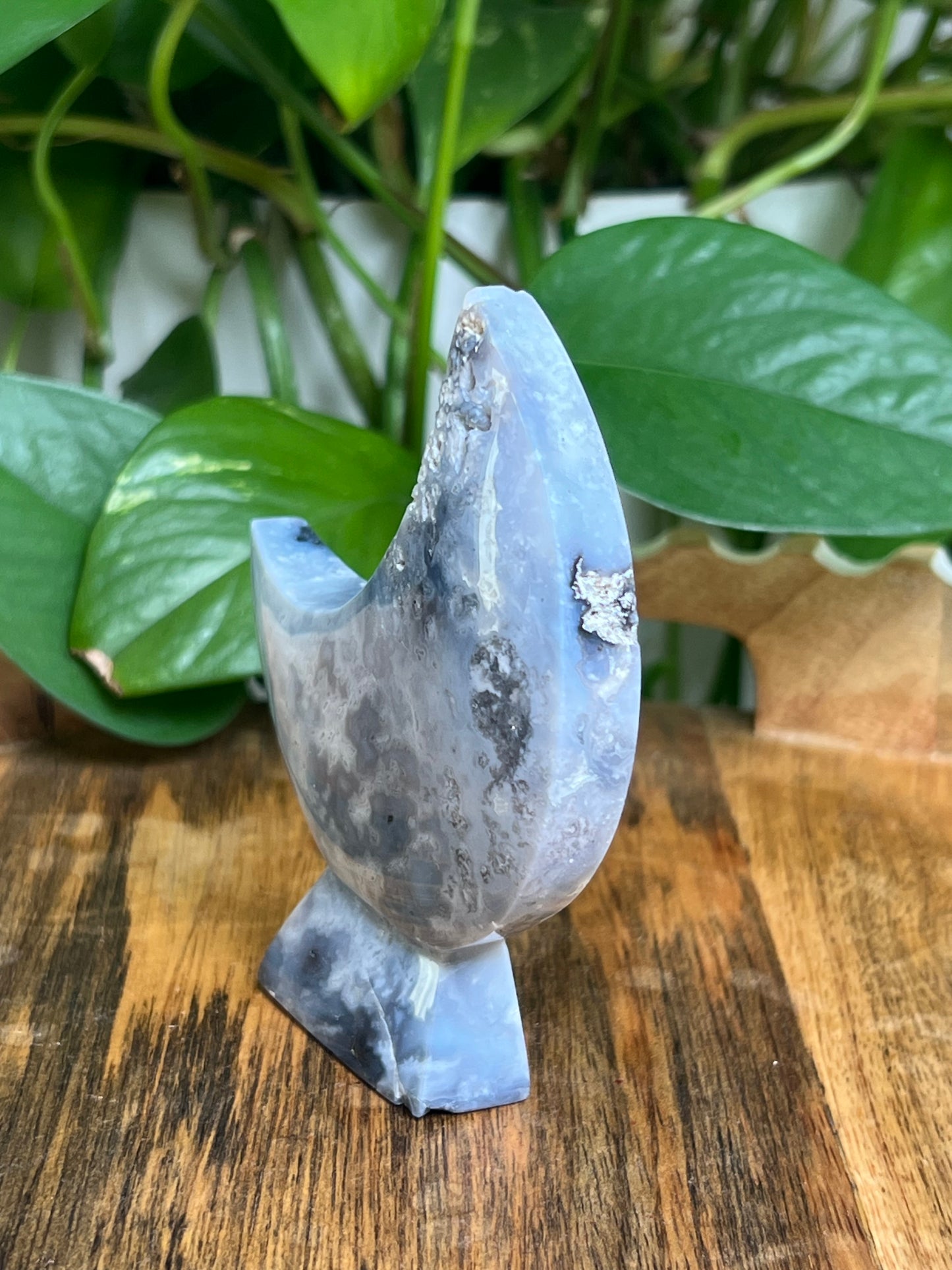 Blue Plume Agate Self-Standing Moon: CG