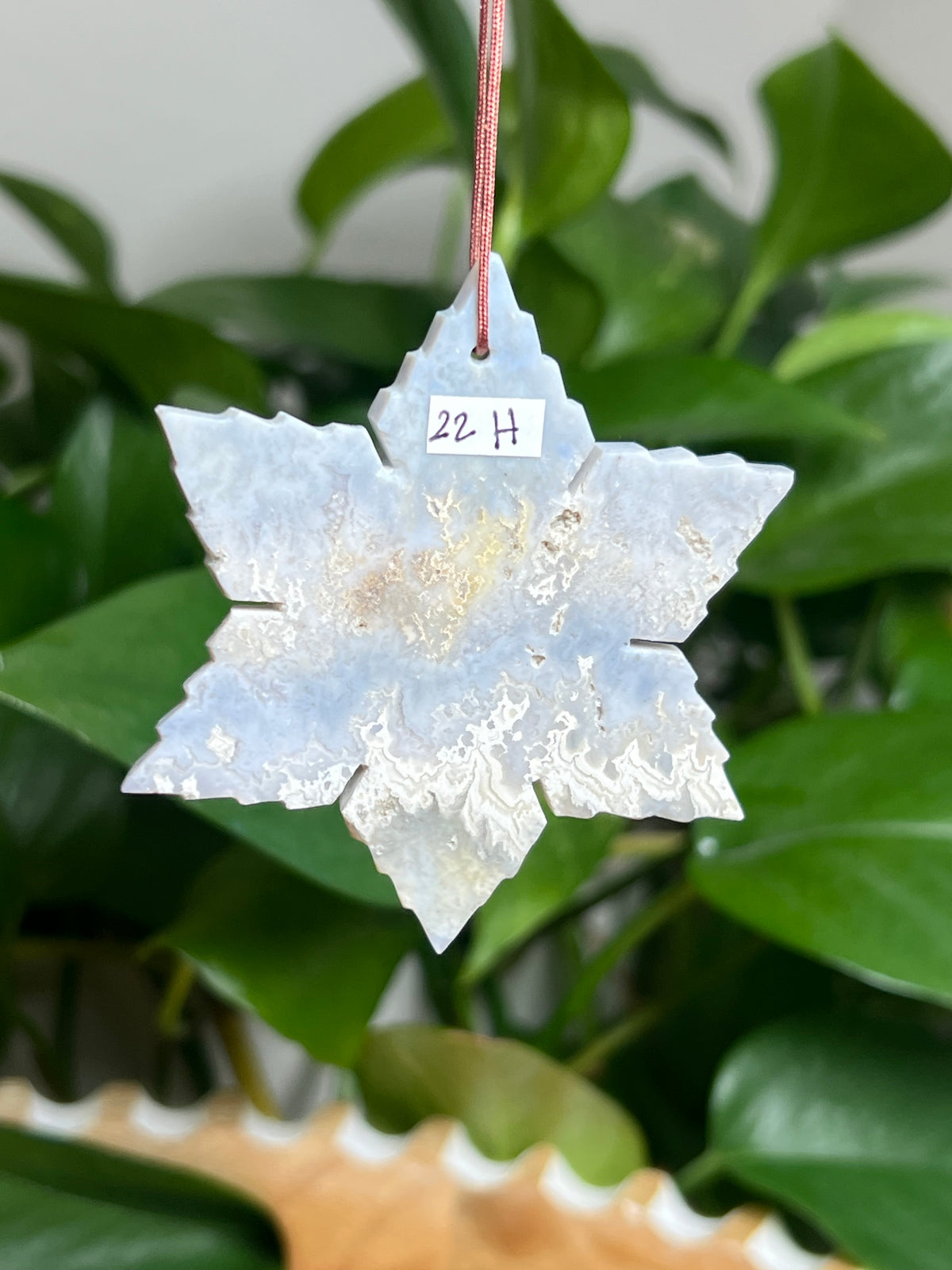Blue Plume Agate Ornament Snowflake: H