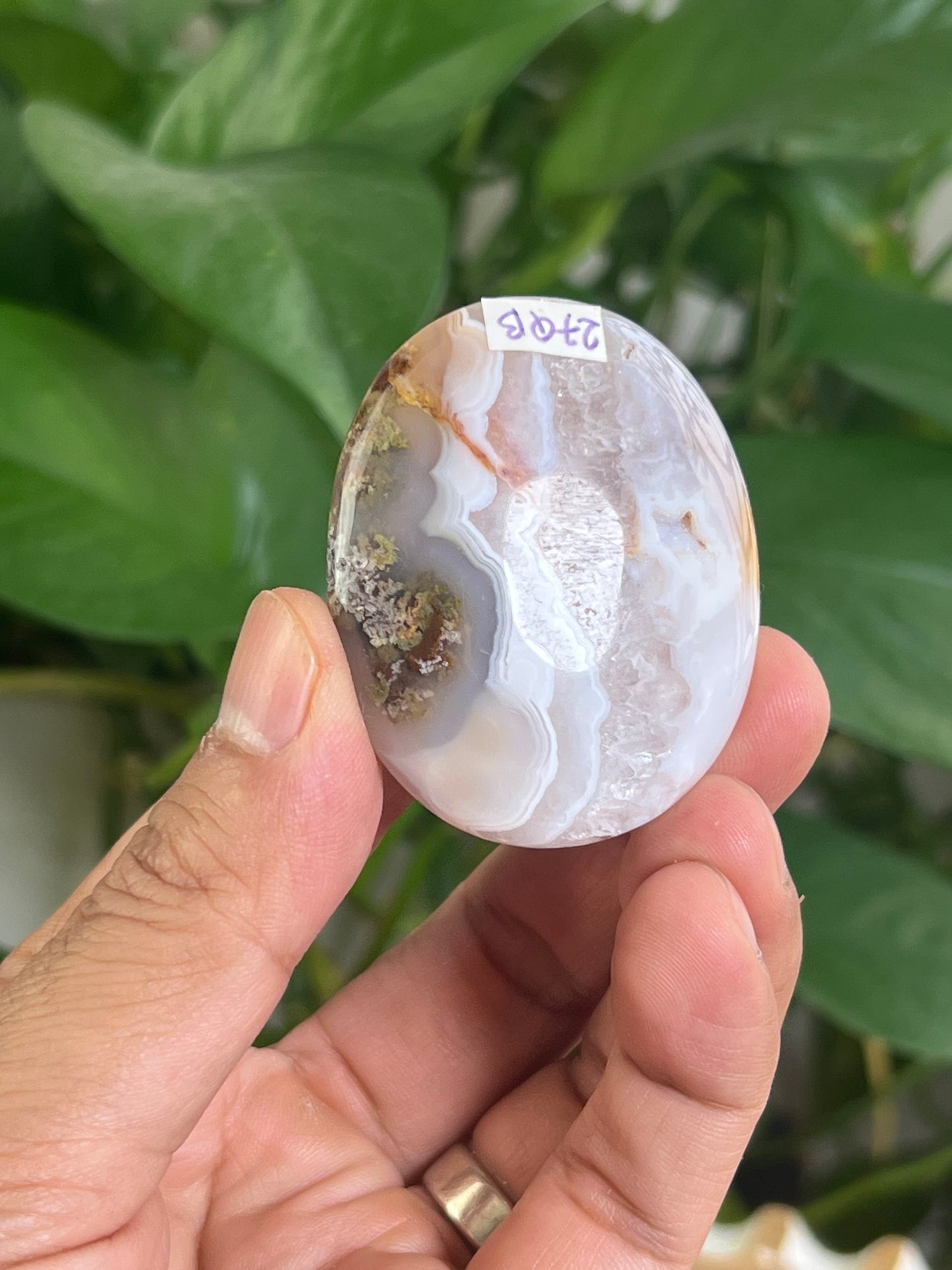 Scenic Moss Agate Palmstone: QB