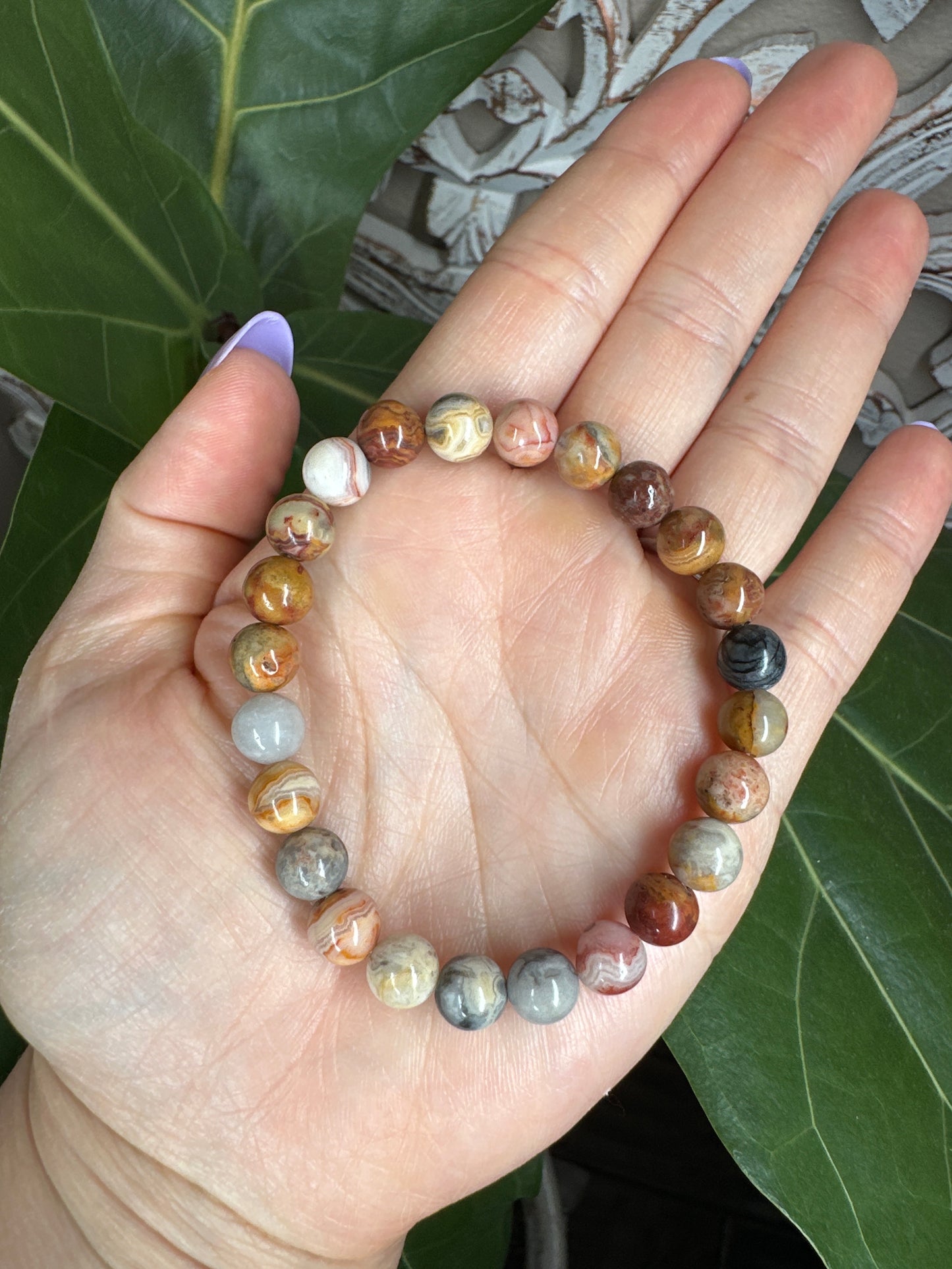 Mexican Crazy Lace Agate Beaded Bracelet