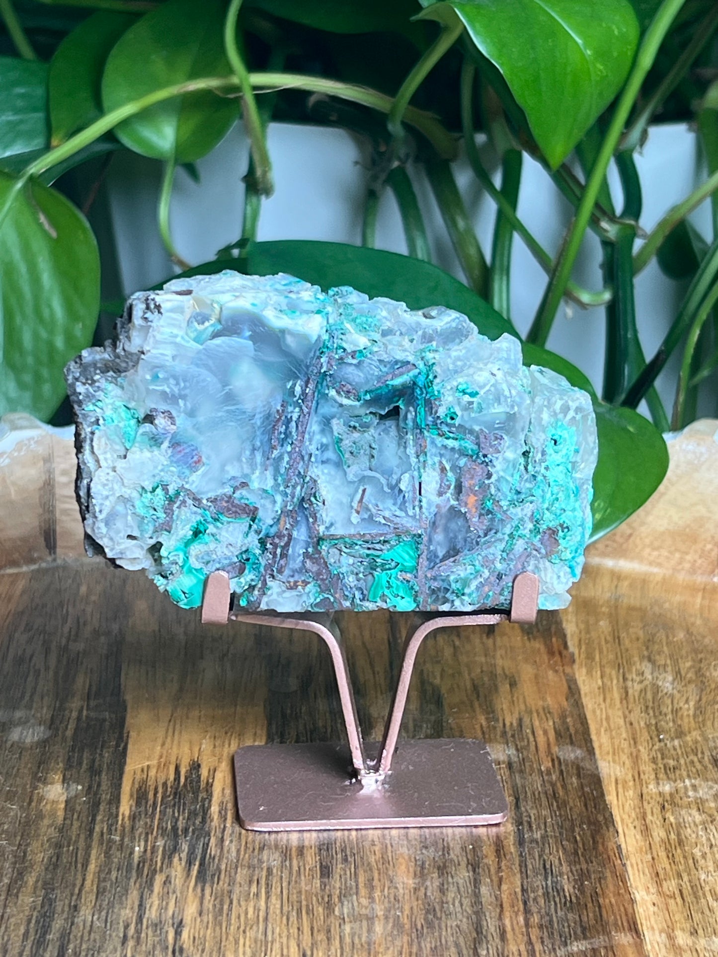 Copper In Malachite Chrysocolla and Chalcedony Slab: N