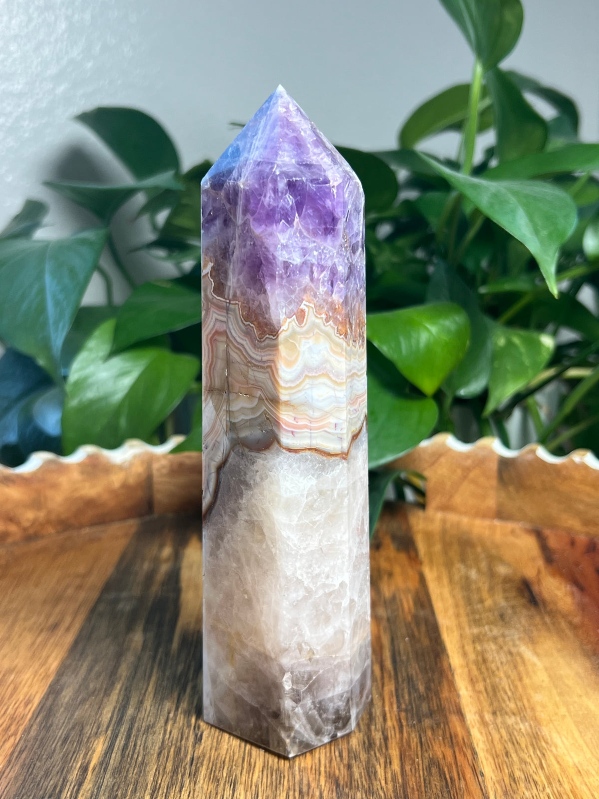 Mexican Crazy Lace Agate Amethyst Tower: N