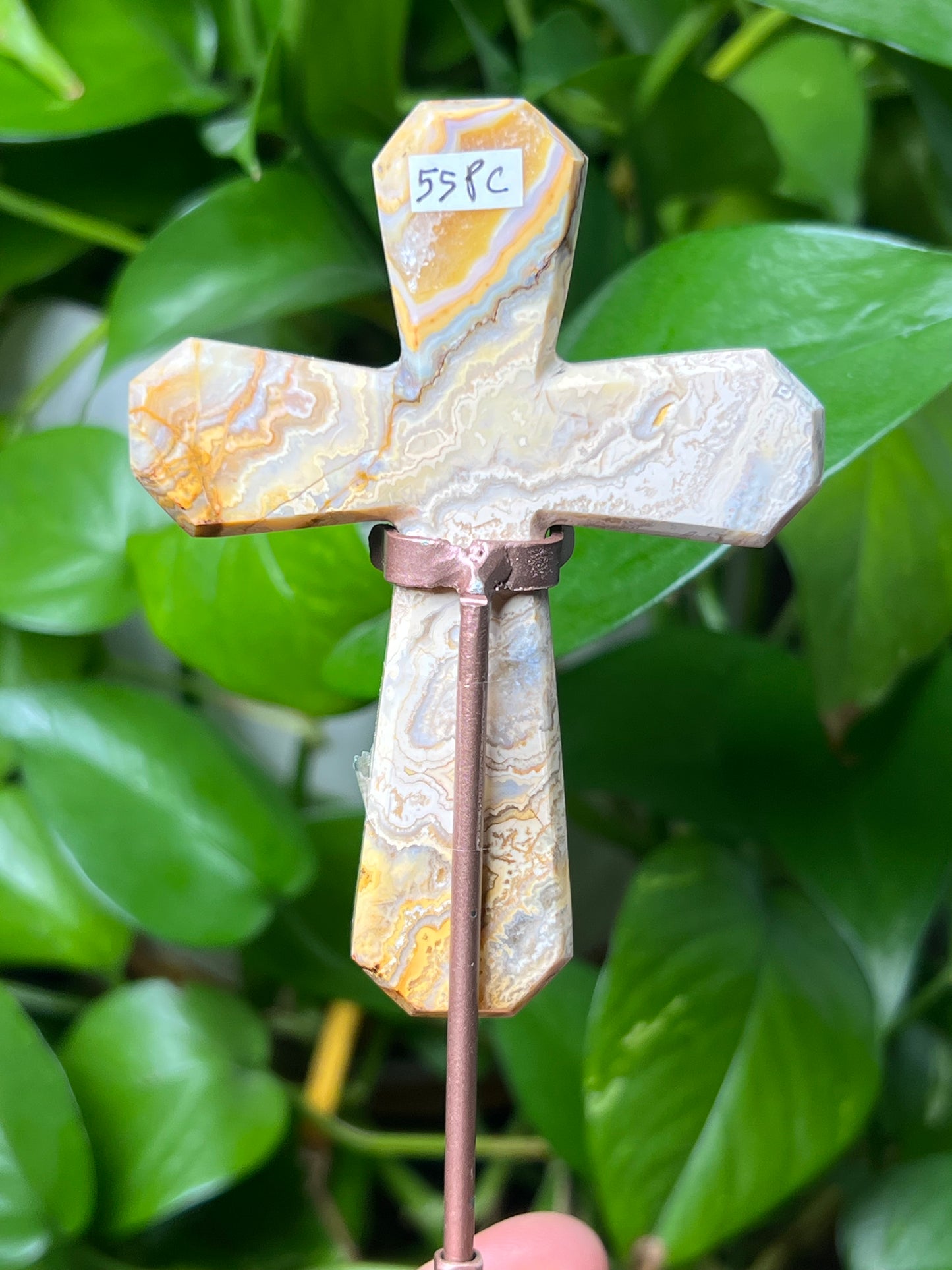Yellow Crazy Lace Agate Cross