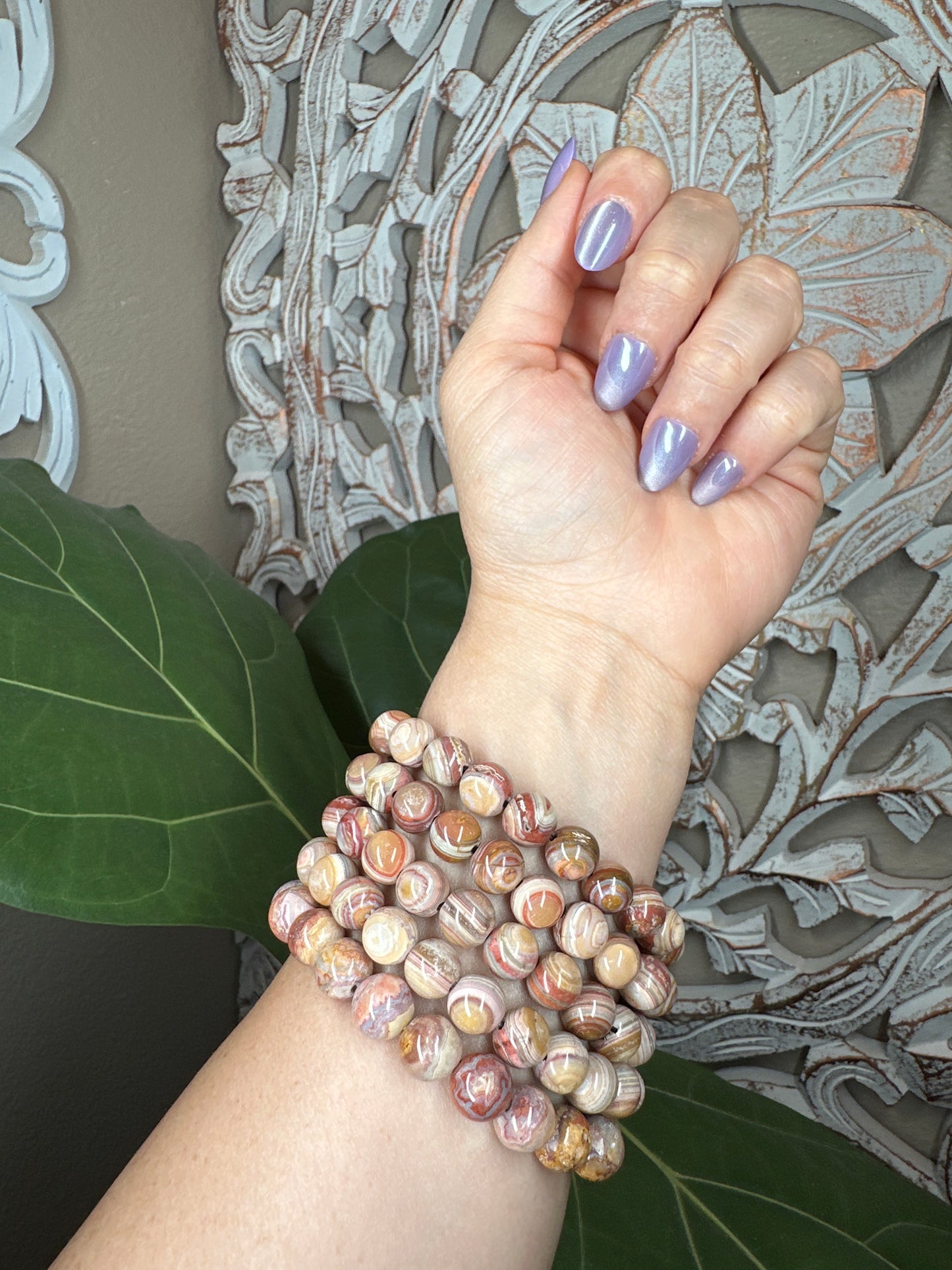 Red & Pink Crazy Lace Agate Beaded Bracelet (10mm)