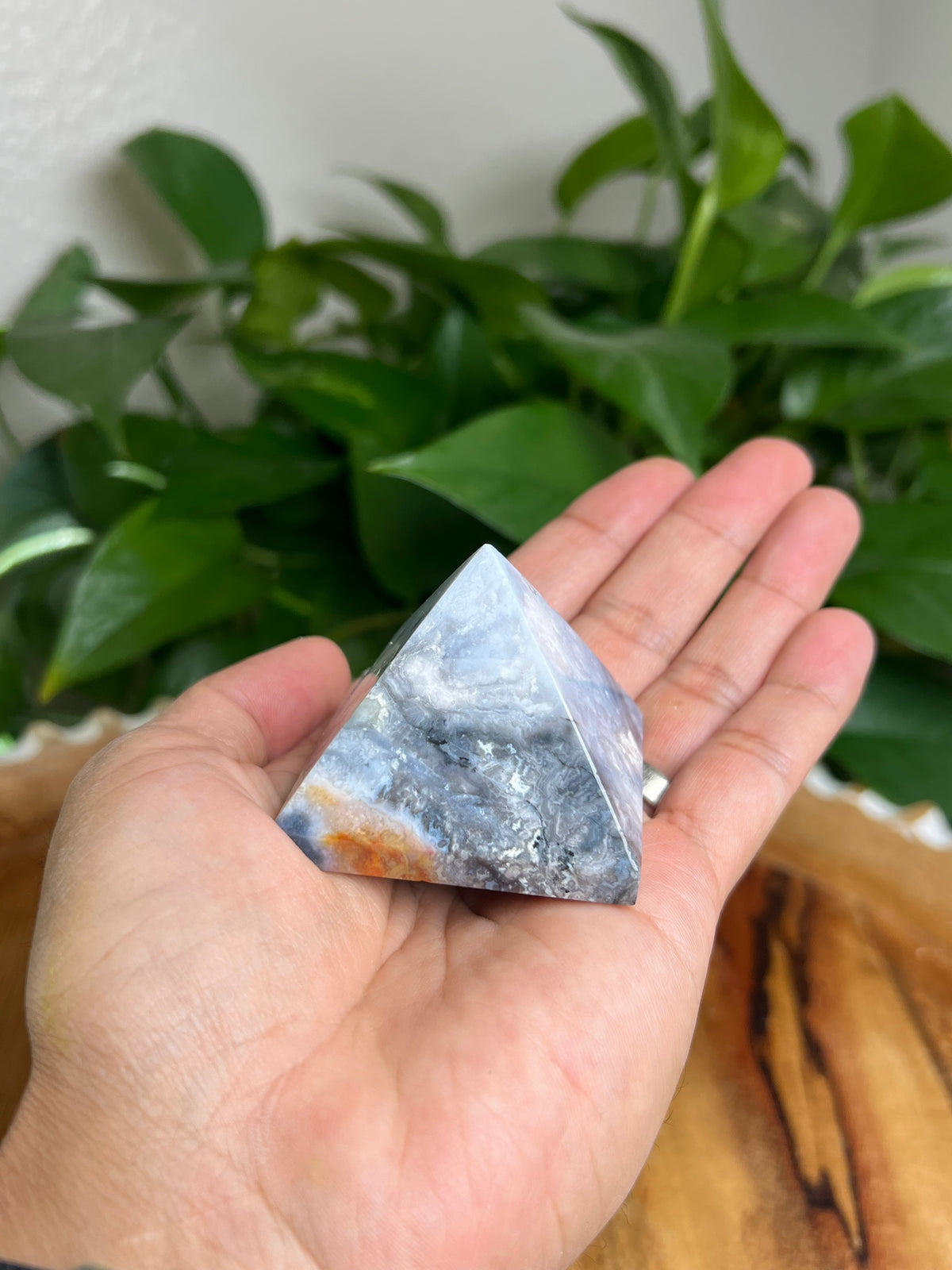Blue Plume Agate Pyramid: PA