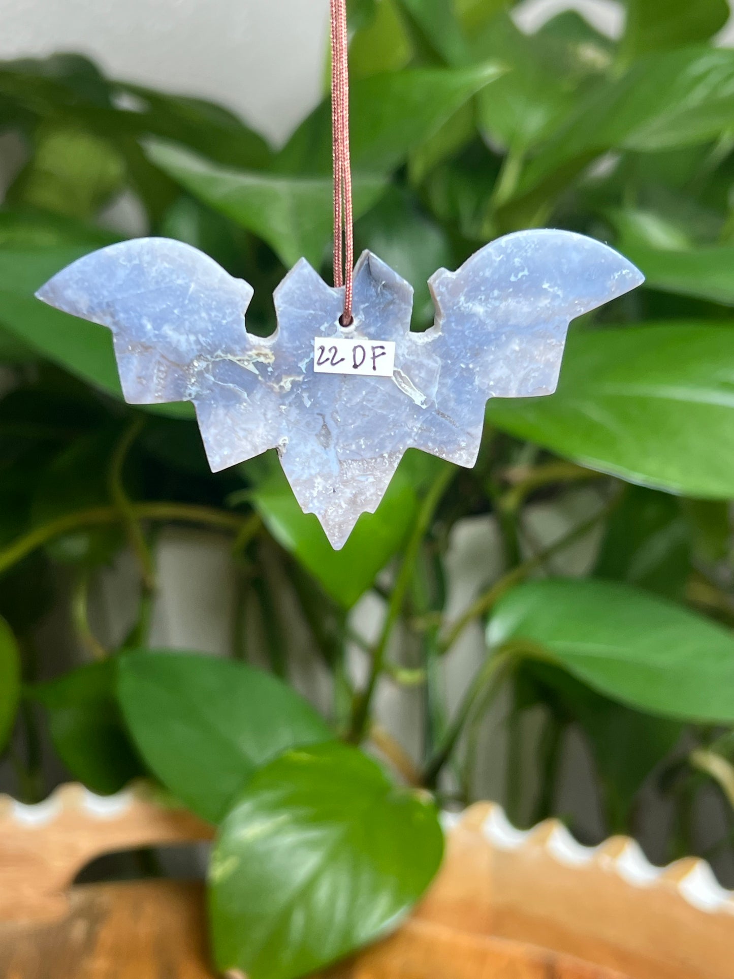 Blue Plume Agate Ornament Bat: