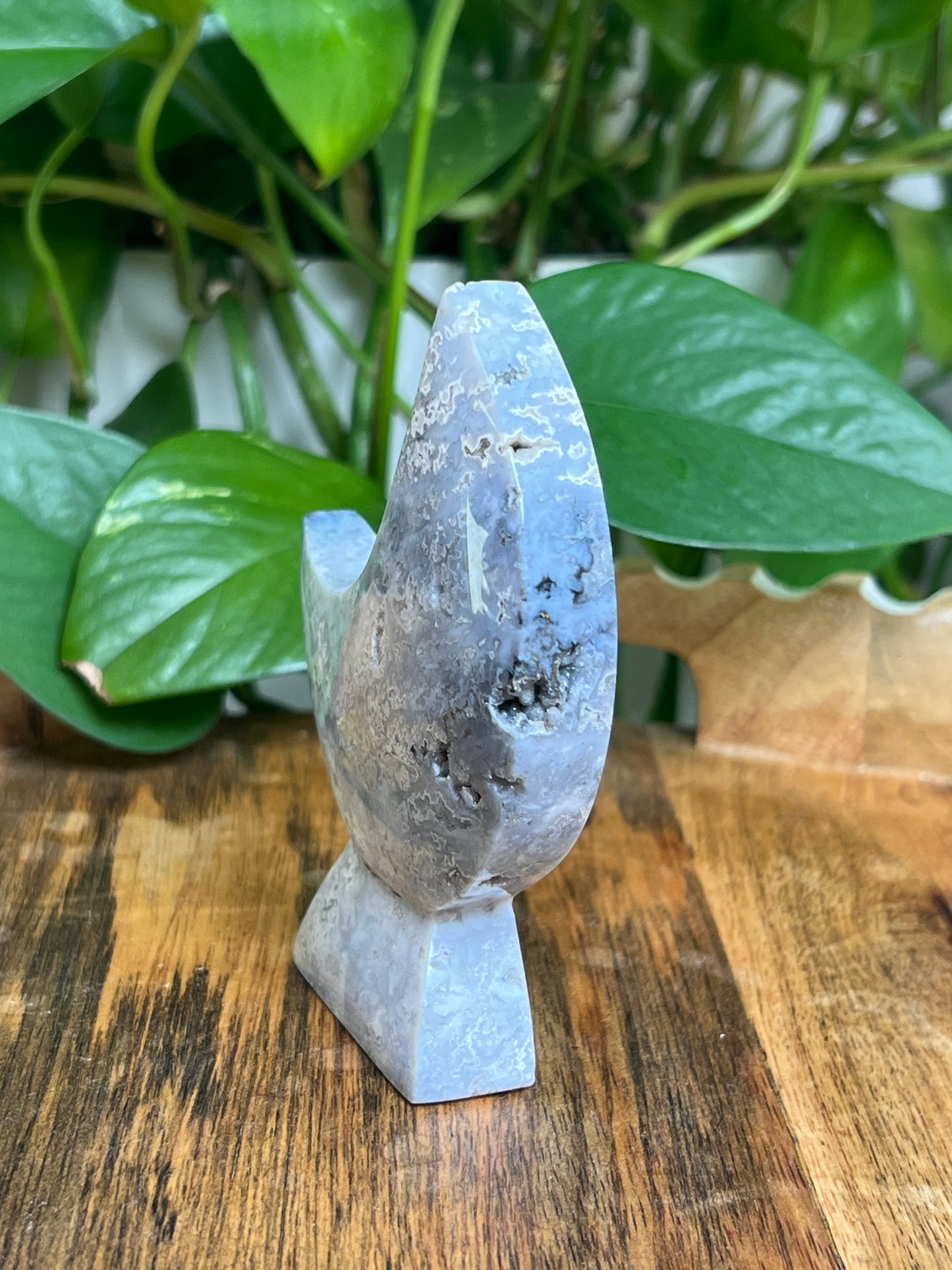 Blue Plume Agate Self-Standing Moon: MD