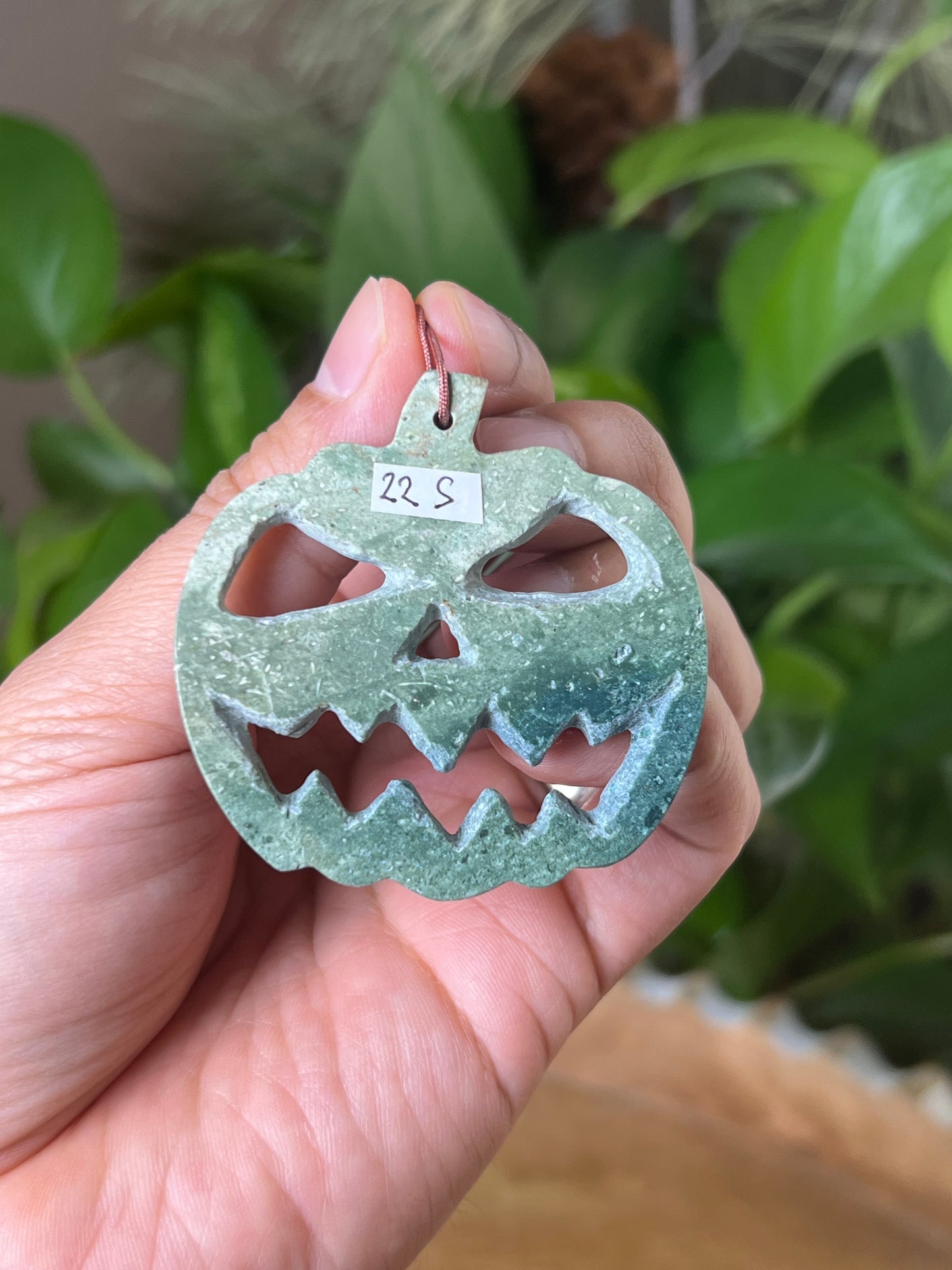 Blue Green Jasper Jack-O-Lantern Ornament