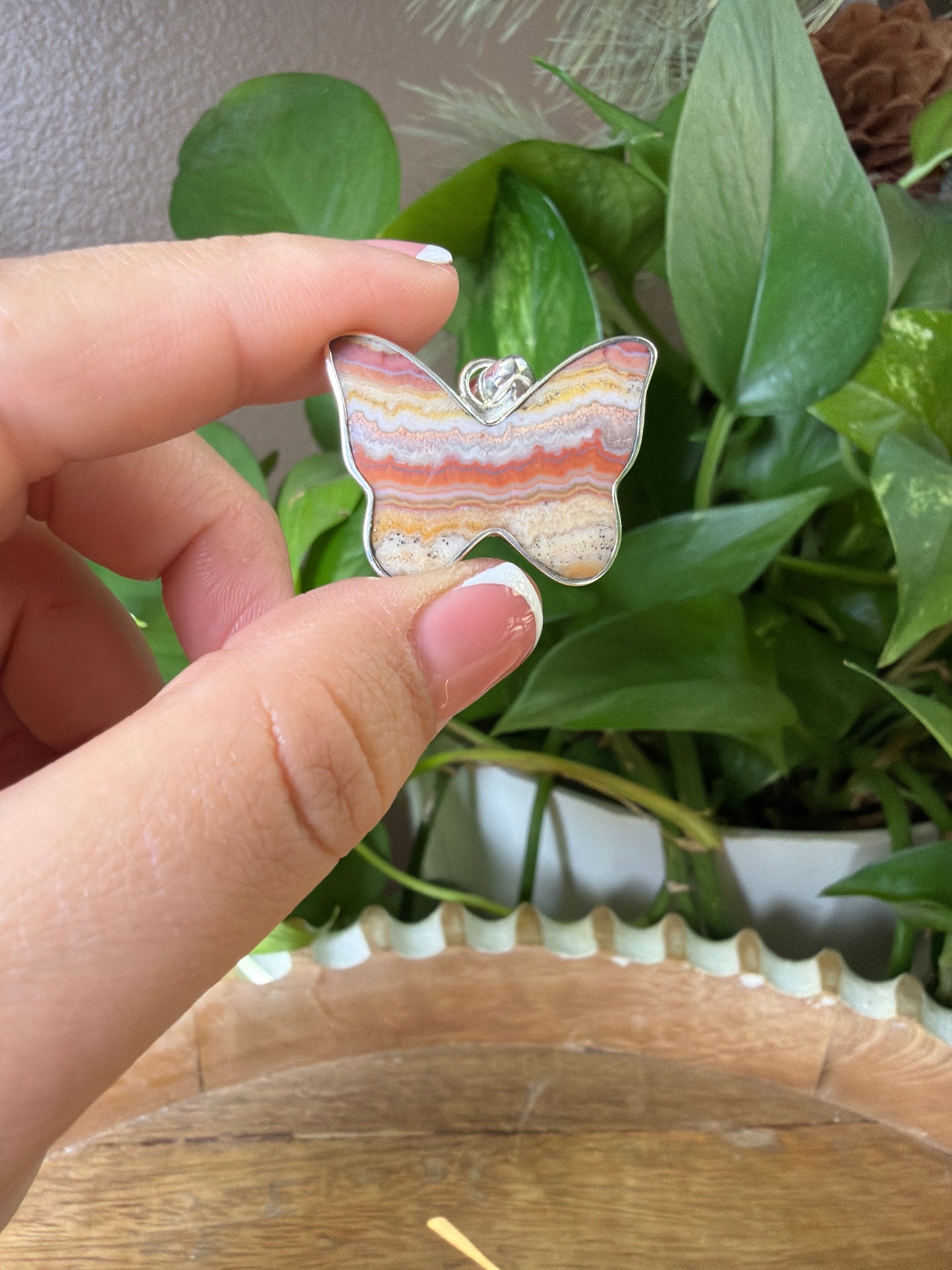Crazy Lace Agate Butterfly Pendant