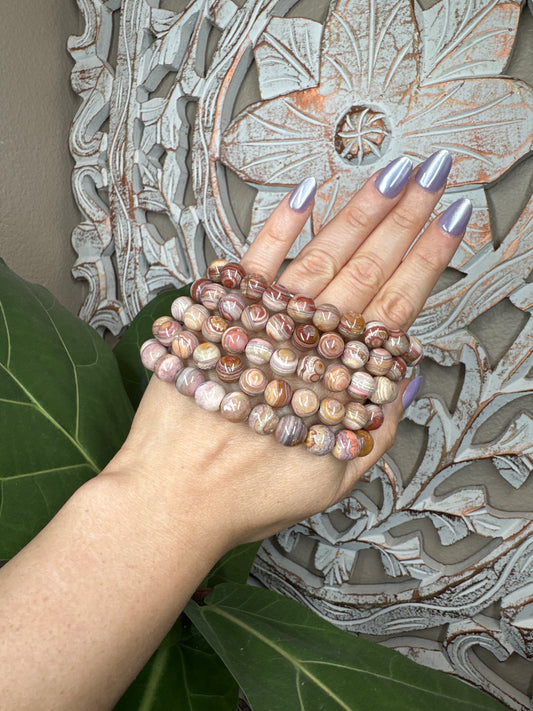 Red & Pink Crazy Lace Agate Beaded Bracelet (10mm)