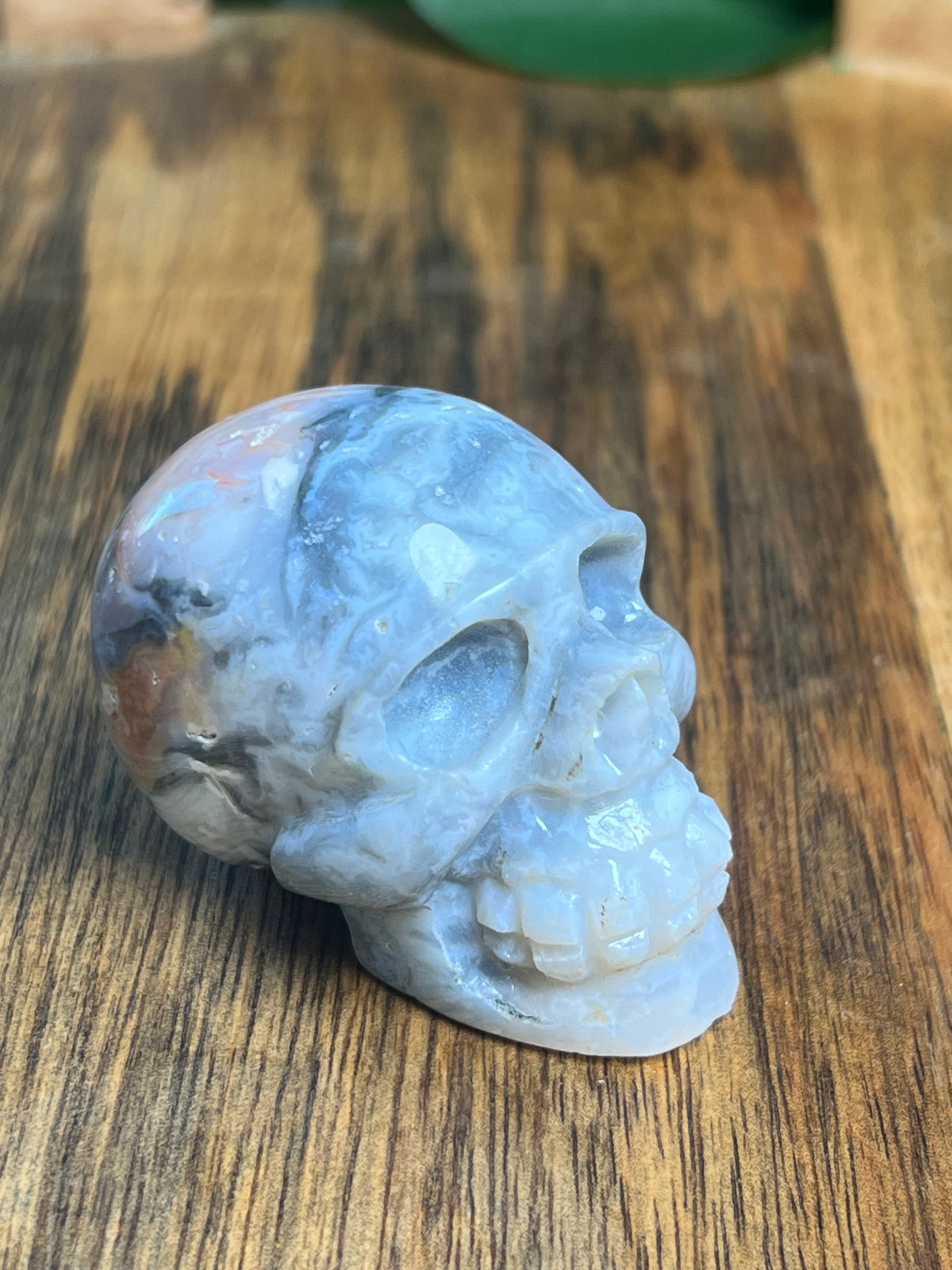 Rainbow Plume Agate Mini Skull: DA