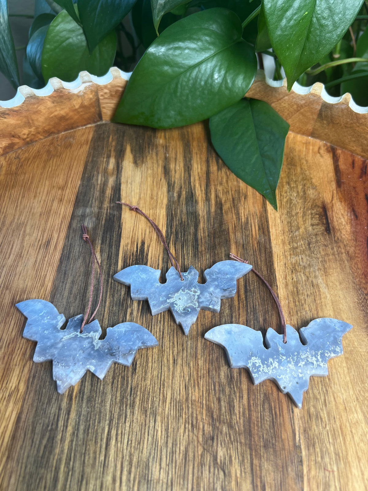 Blue Plume Agate Bat Ornaments