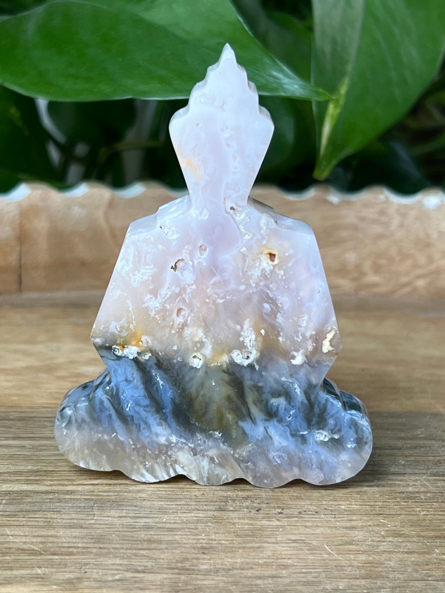 Rainbow Plume Agate Buddha