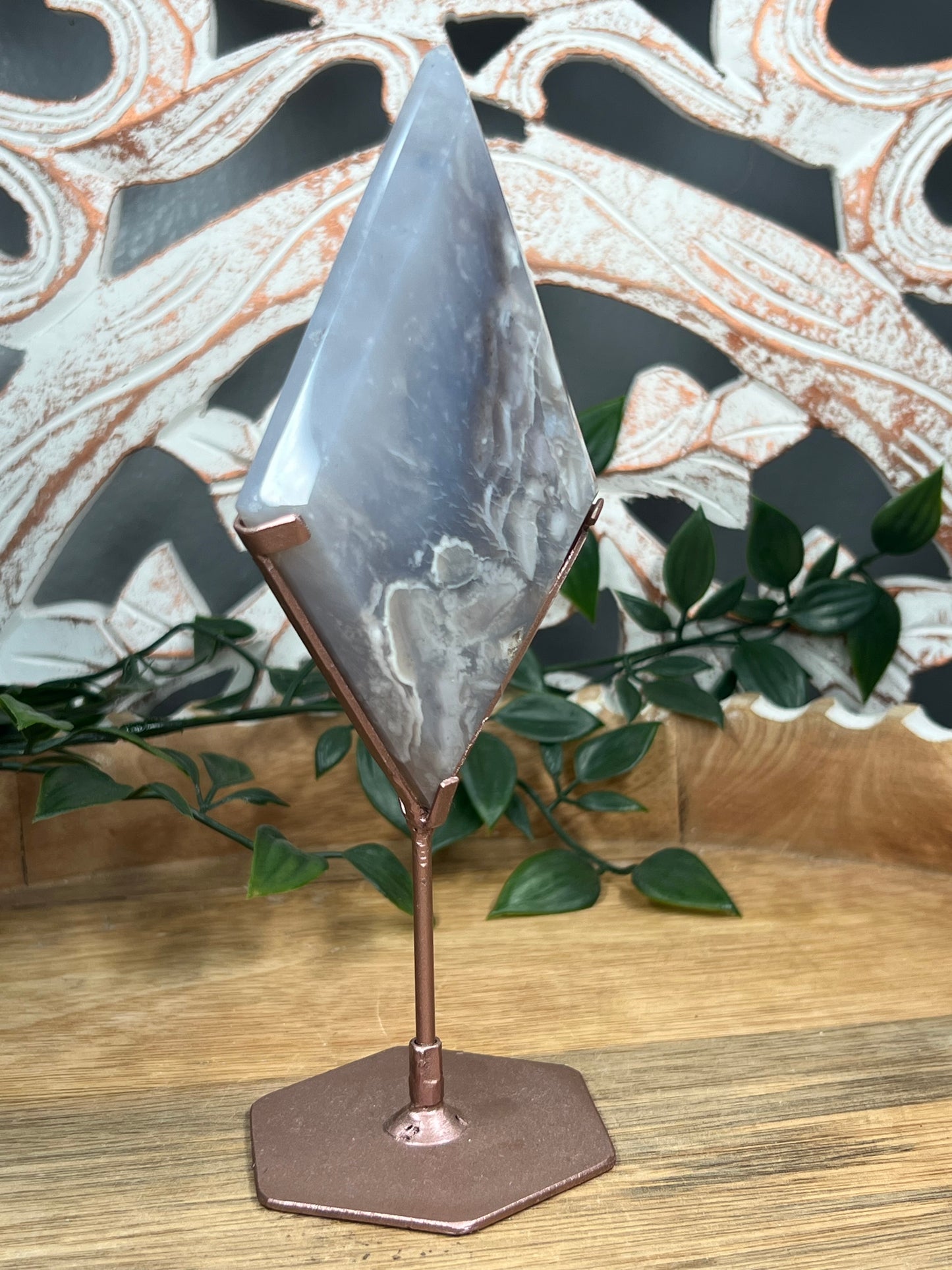 Blue Grey Lace Agate Diamond