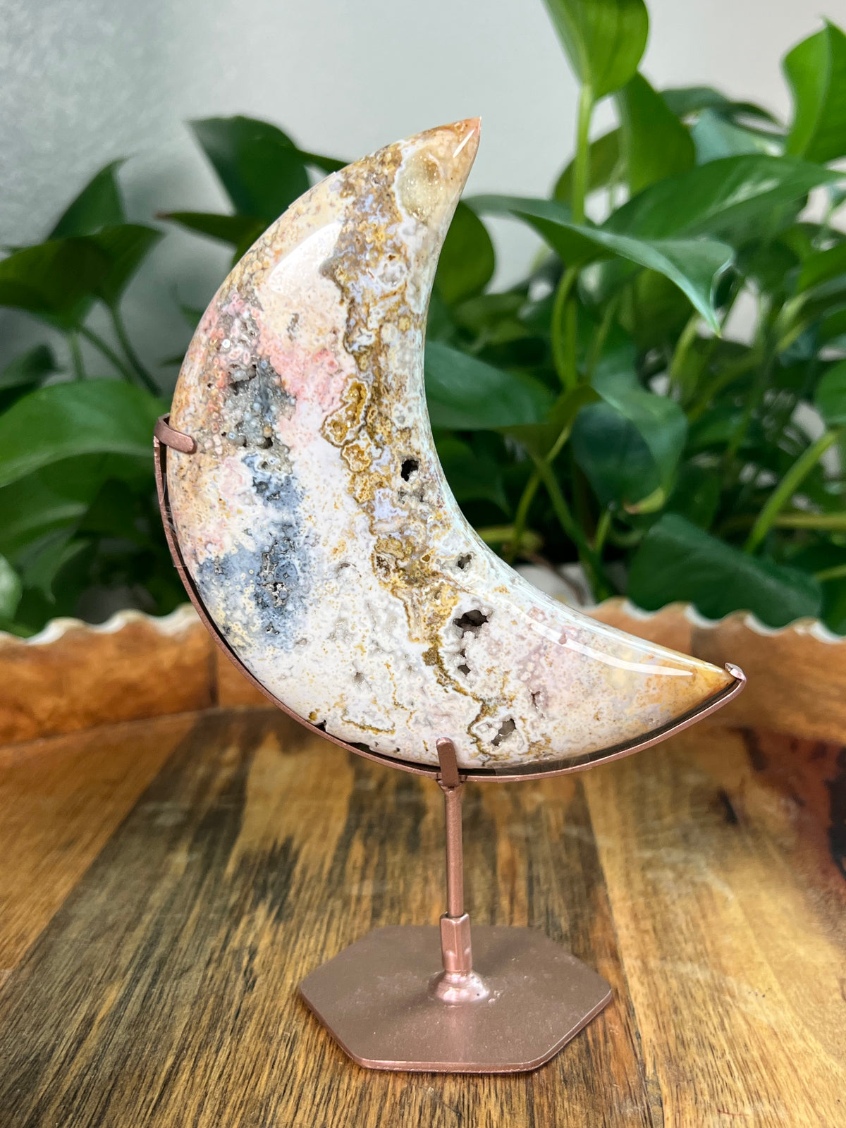 Sea Jasper On Metal Stand Puffy Moon: Di