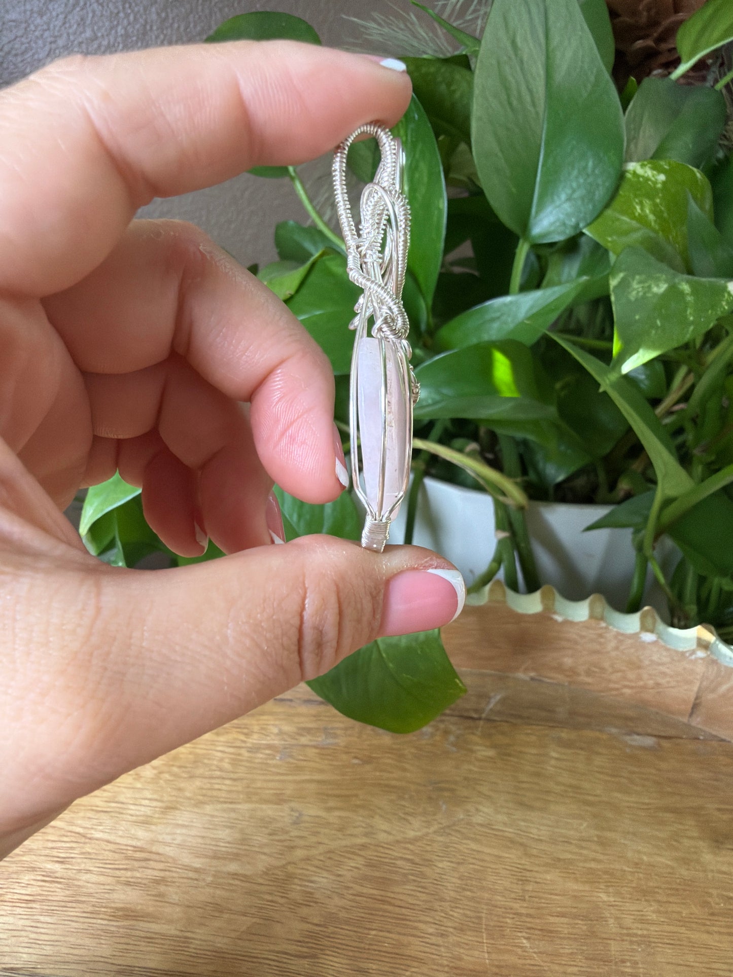 Rose Quartz Heart Wire Wrapped Necklace