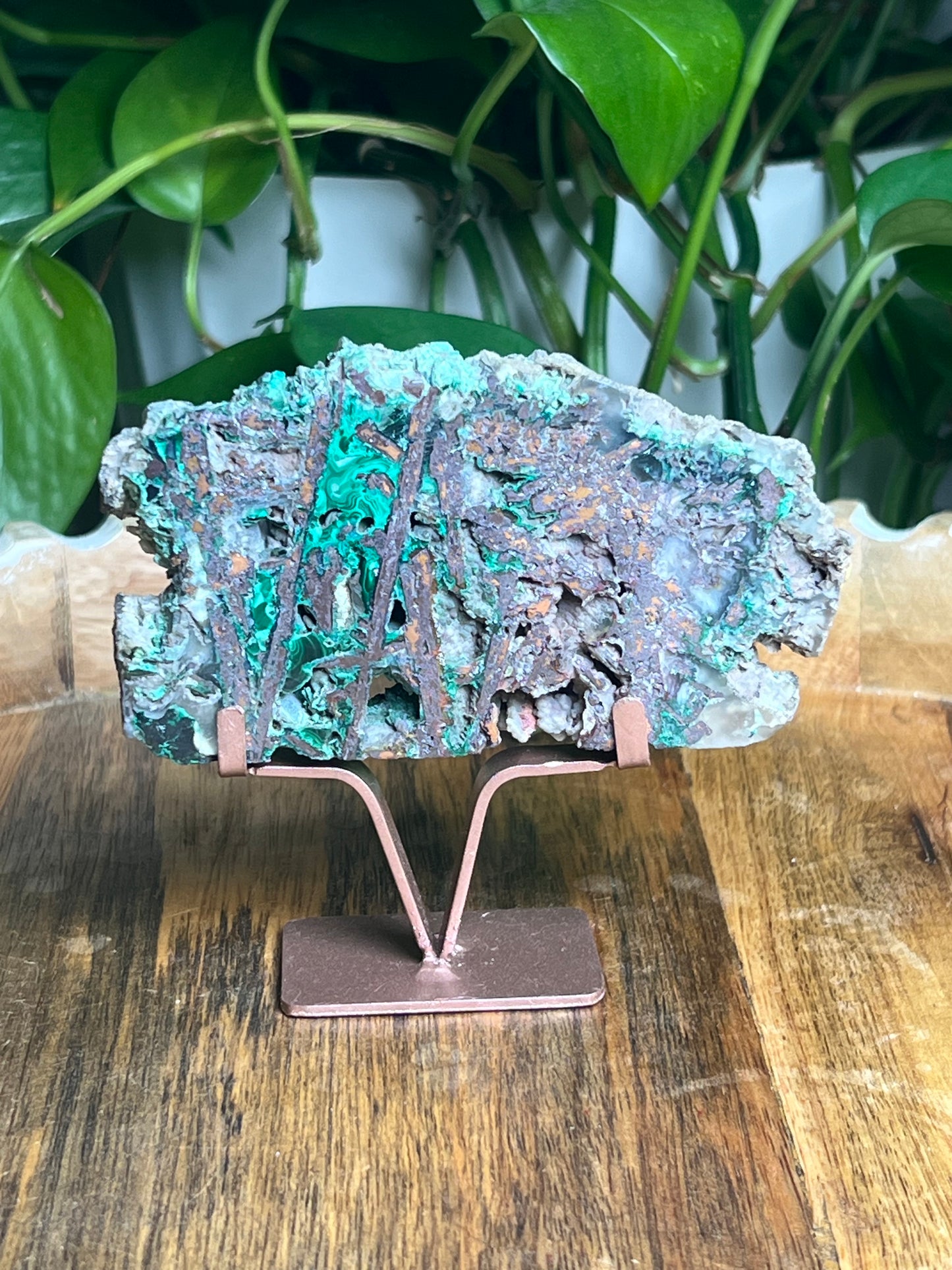 Copper In Malachite Chrysocolla and Chalcedony Slab: I