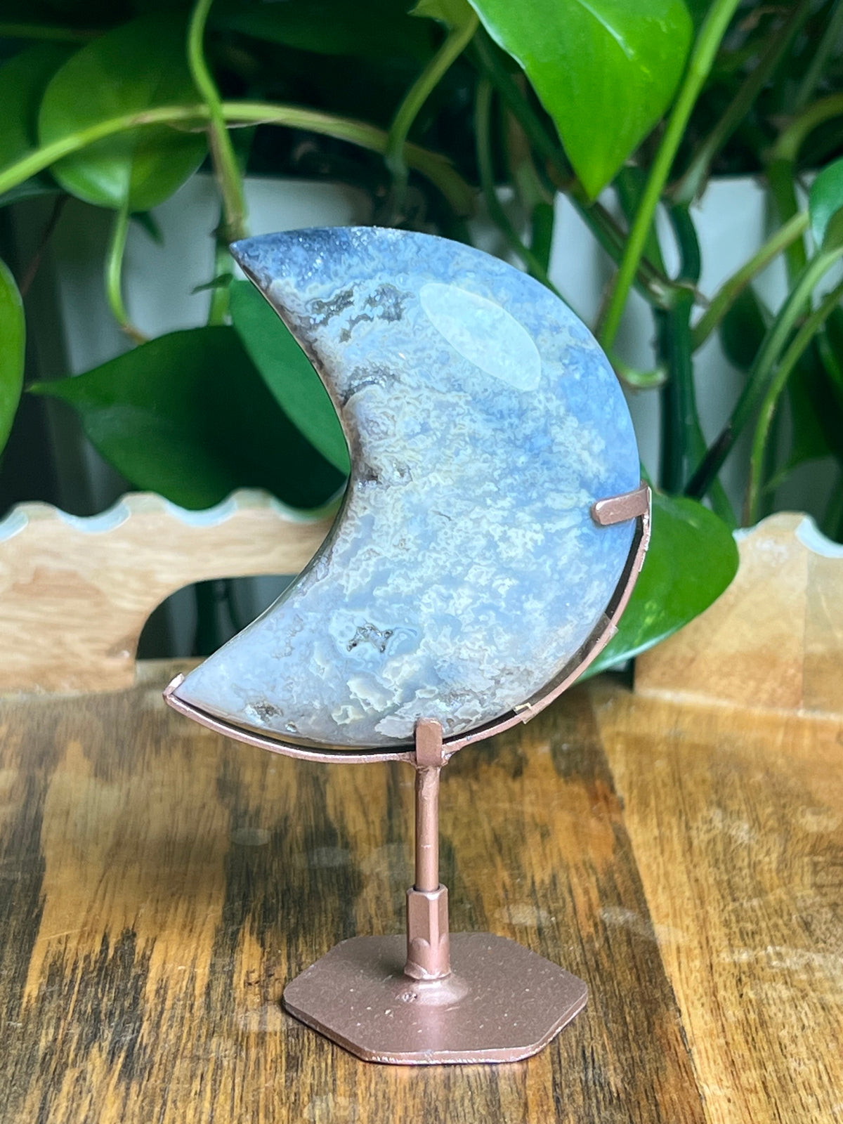 Blue Plume Agate Mini Puffy Moon: DZ