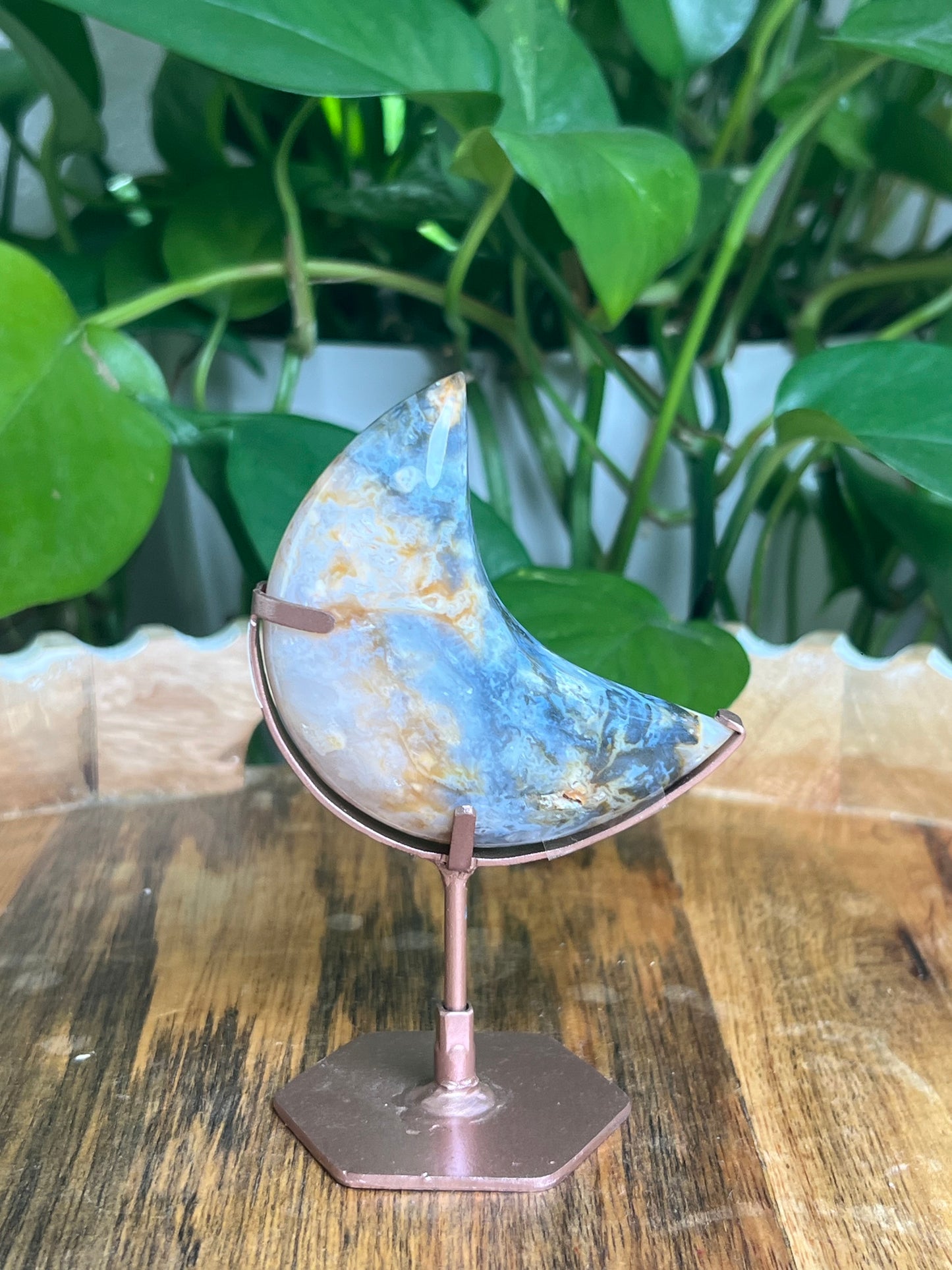 Rainbow Plume Agate Moon: KB
