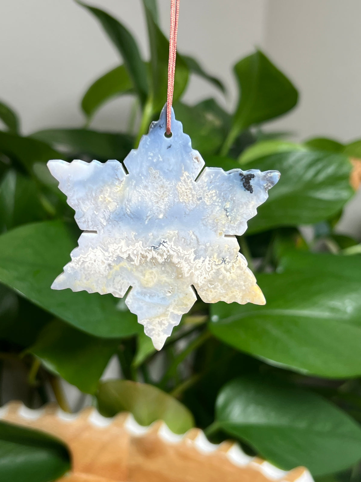 Blue Plume Agate Ornament Snowflake: B