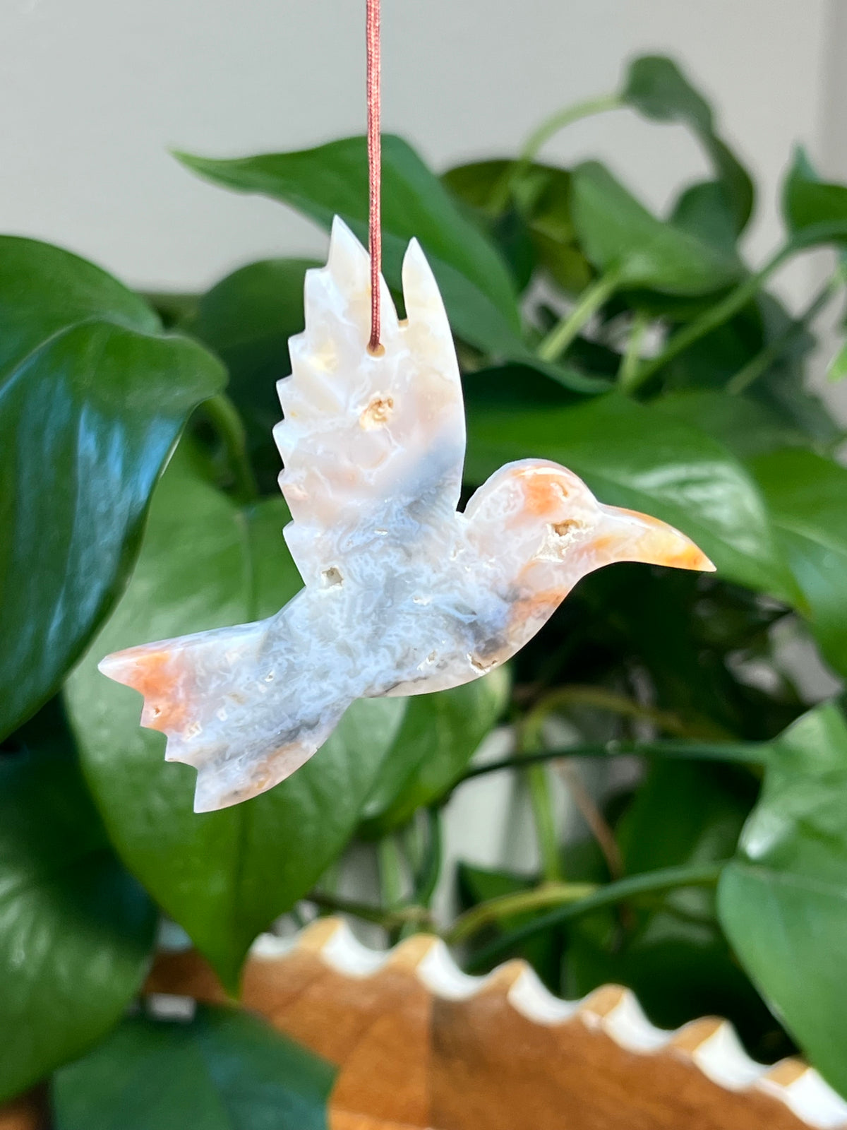 Rainbow Plume Agate Hummingbird Ornaments