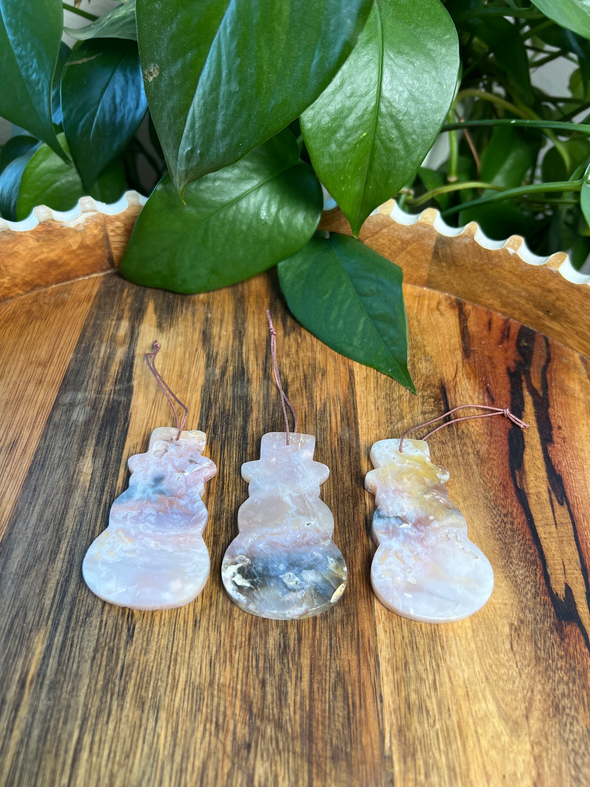 Rainbow Plume Agate Snowman Ornaments
