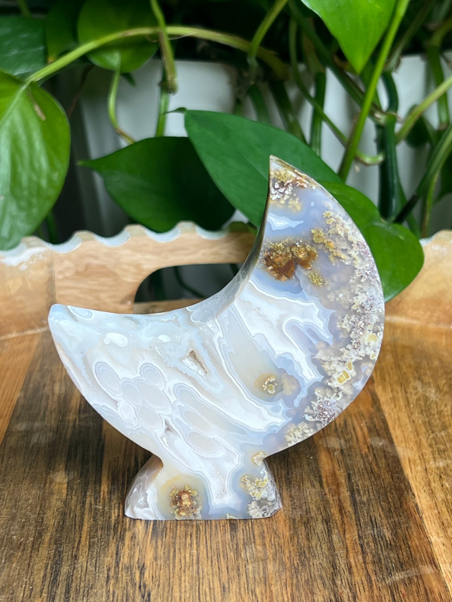 Scenic Moss Agate Self-Standing Moon: AD