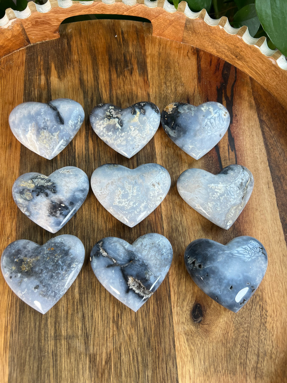 Blue Plume Agate Small Hearts
