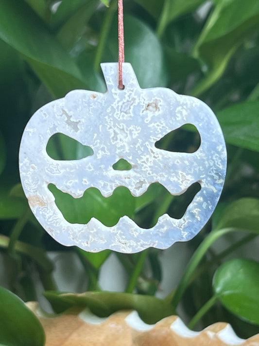 Blue Plume Agate Ornament Pumpkin: AY