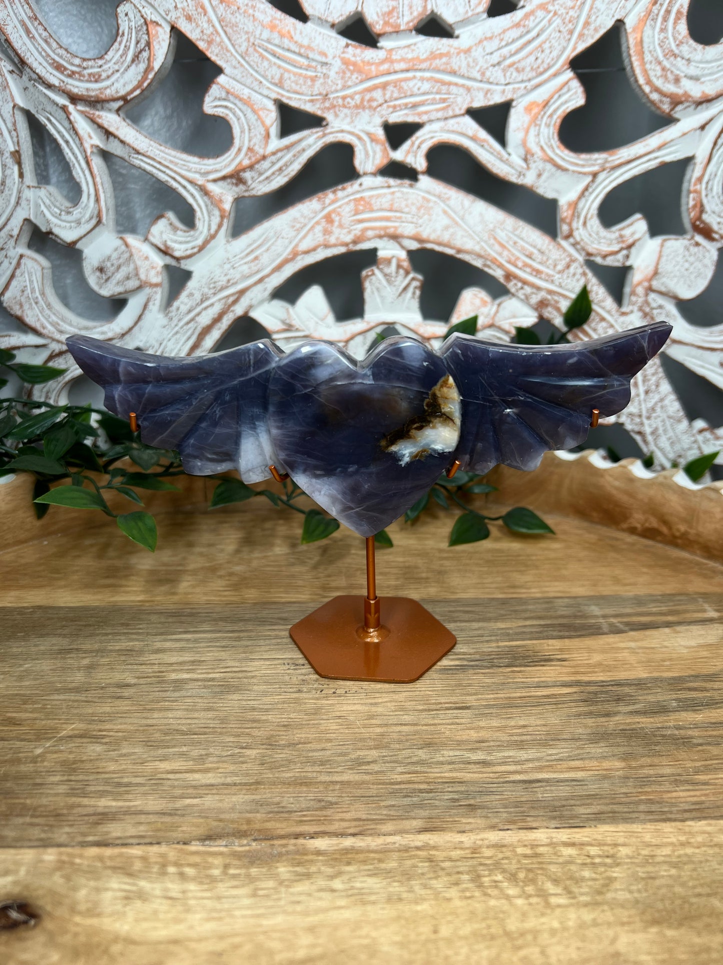 Purple Chalcedony Heart Wings
