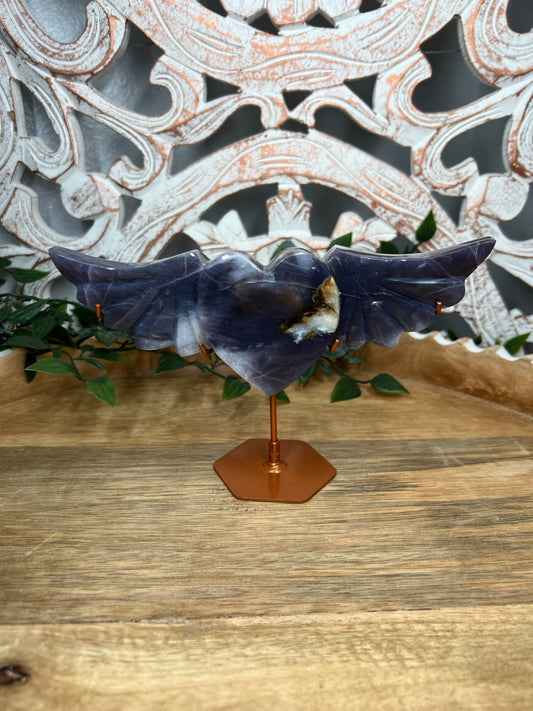 Purple Chalcedony Heart Wings