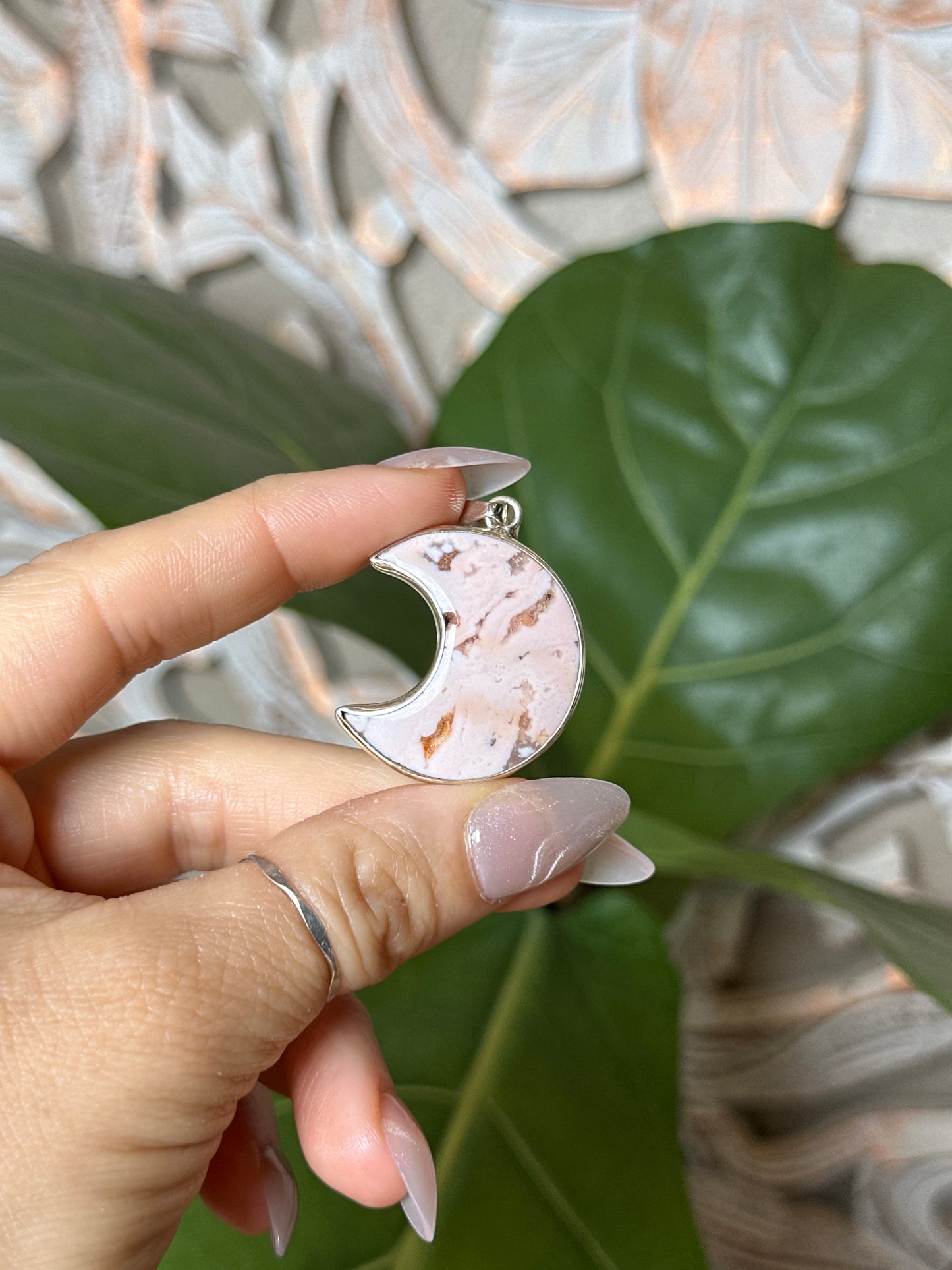 Pink Carnelian Moon Pendant