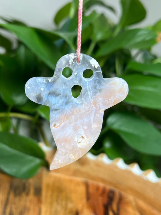 Rainbow Plume Agate Ornament Ghost: YE