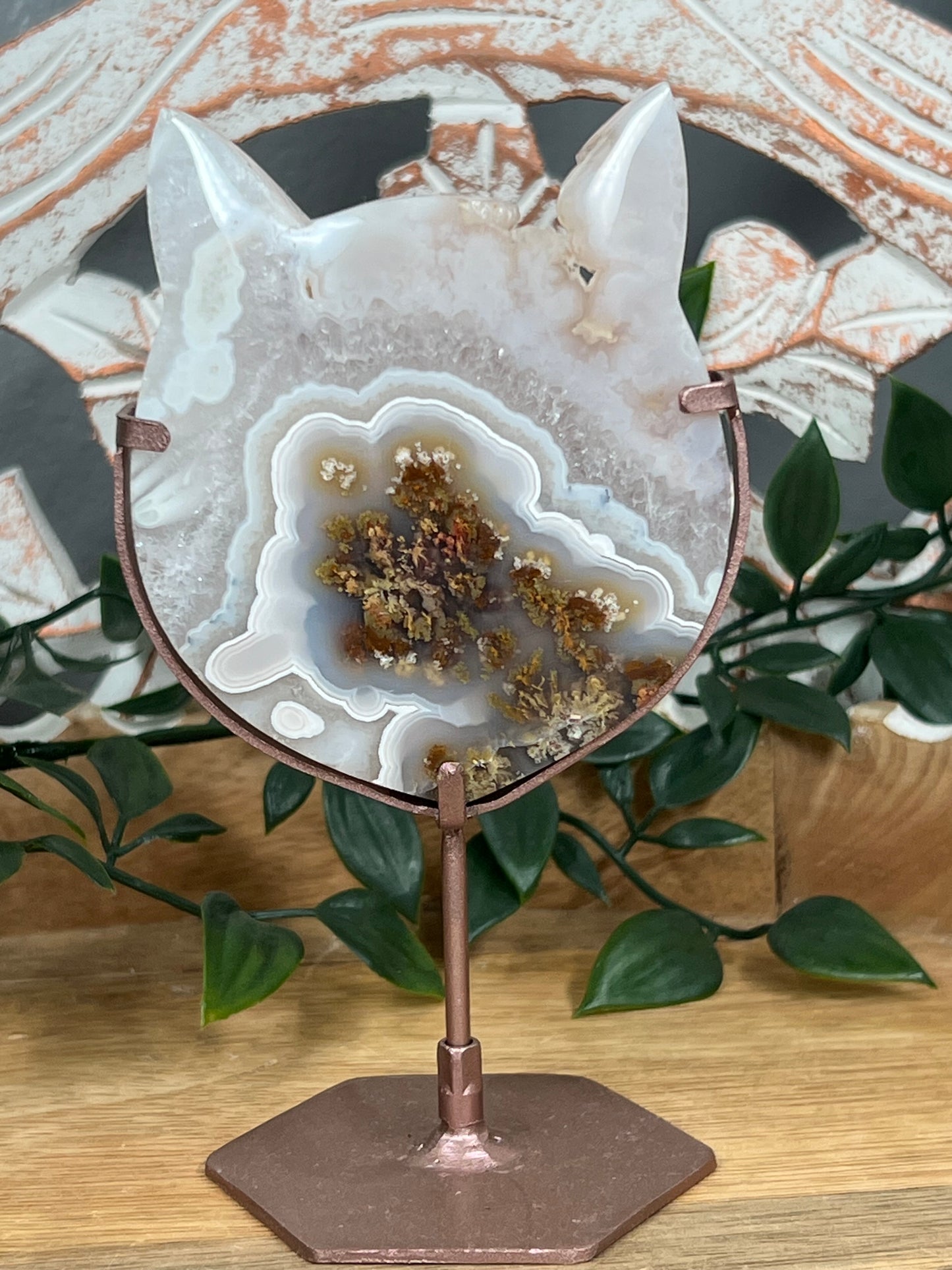 Scenic Moss Agate Cat Head