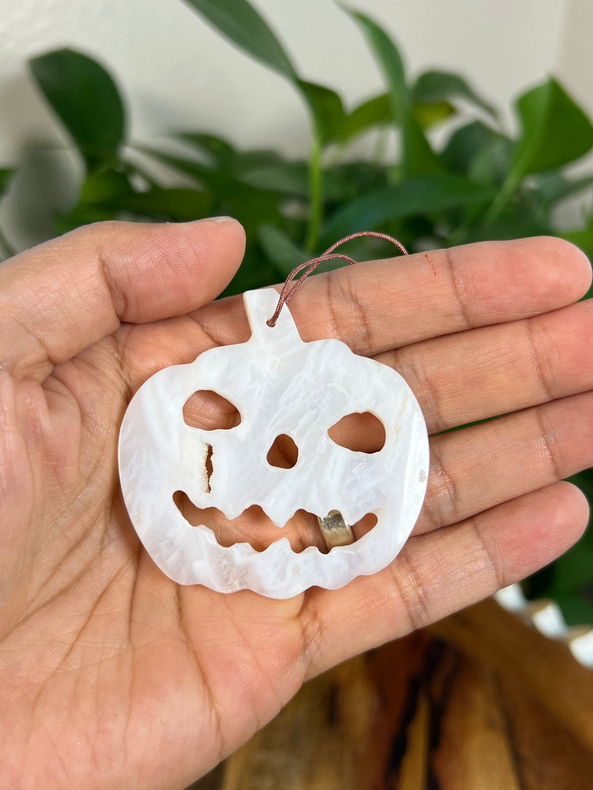 White Plume Agate Jack-O-Lantern Ornaments